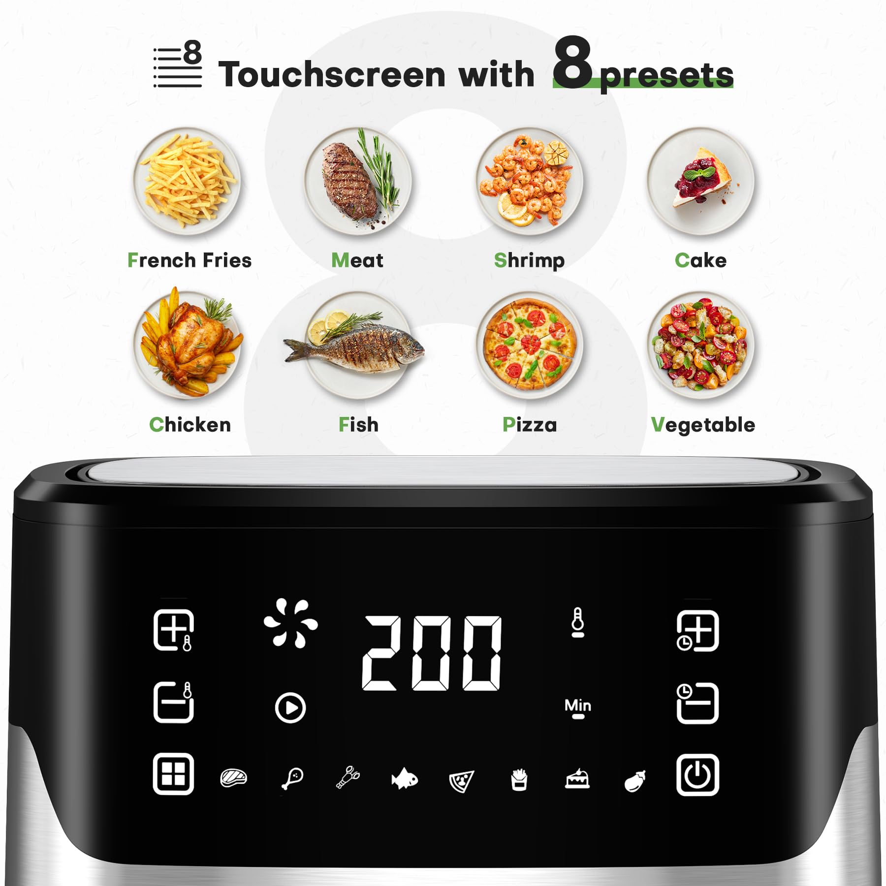 COMFYHOME Air Fryer for Home - 6.5L with Digital Touch Panel & Visual Window, Uses 95% Less Oil, 8 Pre-set Menu & Recipe, 1600W,