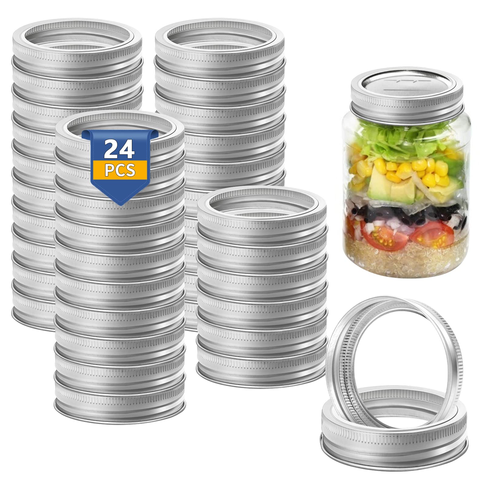 Regular Mouth Canning Rings, 24 Pcs Mason Jar Rings Regular Mouth Split-Type Seals Canning Jar Rings, Metal Replacement Canning