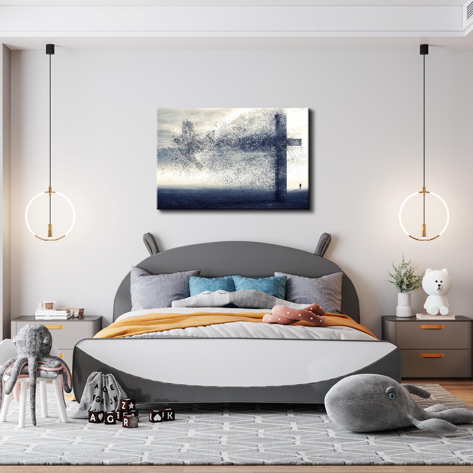 Yonica Jesus Wall Decor, Christian Cross Wall Home Posters, Judah Religious Lord Prayer Bible Wall Art Framed Canvas 18''X24''(4