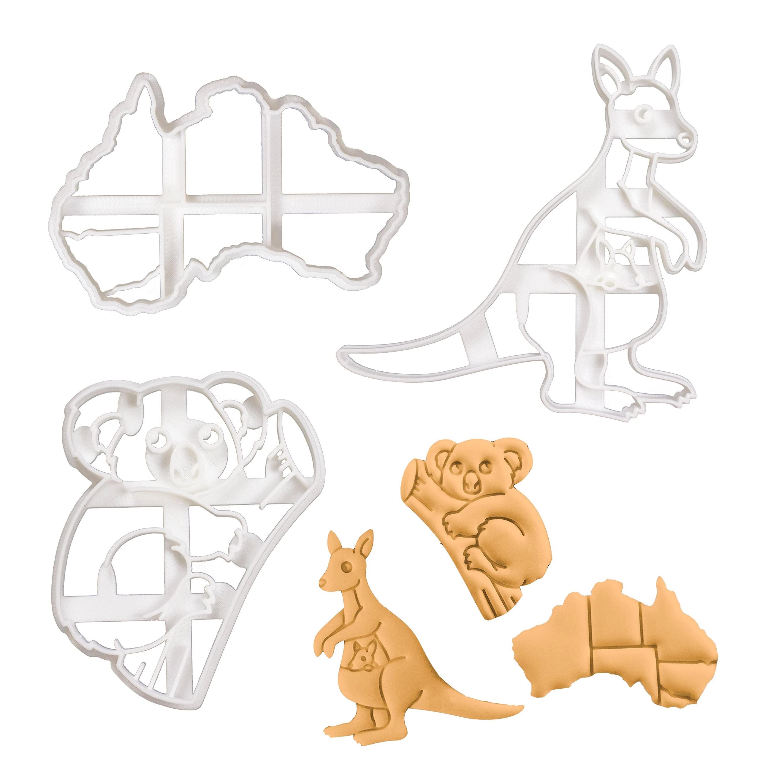 Set Of 3 Australia Themed Cookie Cutters (Designs: Koala, Kangaroo And Australian Continent), 3 Pieces - Bakerlogy