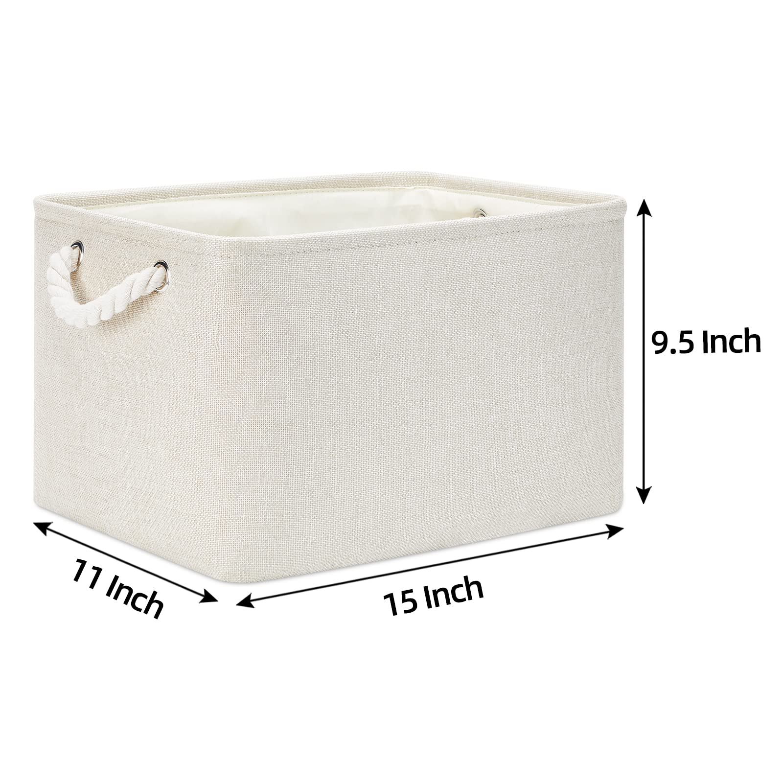 Bidtakay Baskets Collapsible Large Toy Storage Baskets For Organizing Set Of 3 Closet Organizer Linen Cream Storage Bins 15 X 11