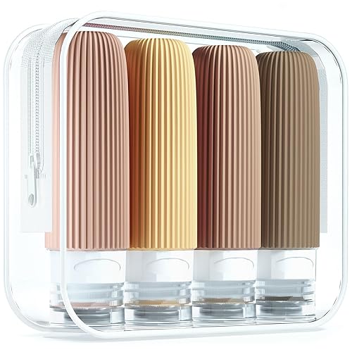 Mrsdry Travel Bottles for Toiletries  Tsa Approved 3oz Portable Travel Bottles  BPA Free Leak Proof Squeezable Silicone Travel Size Containers  Travel Accessories with Clear Toiletry Bag (4 Pack)