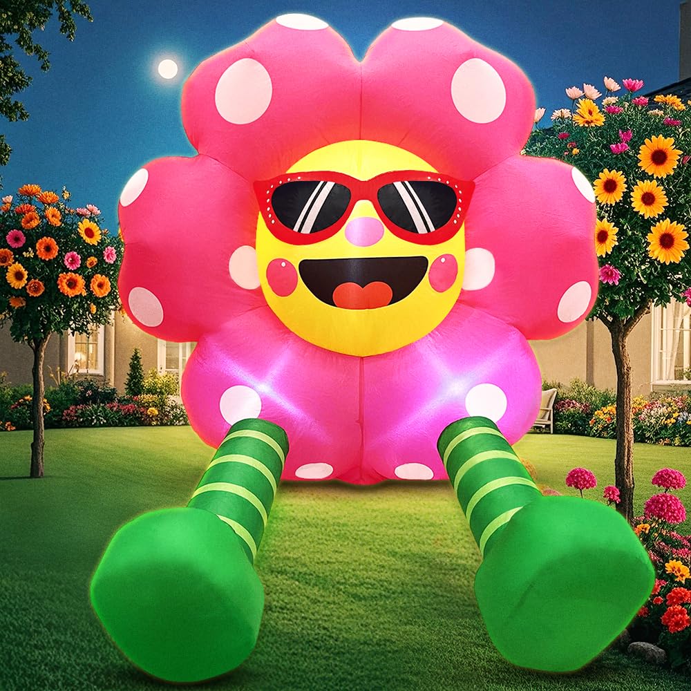4FT Summer Inflatable Sunflower Outdoor Decoration Blow up Flower Yard Decoration, Built-in LED Lights for Summer Easter Yard Ga