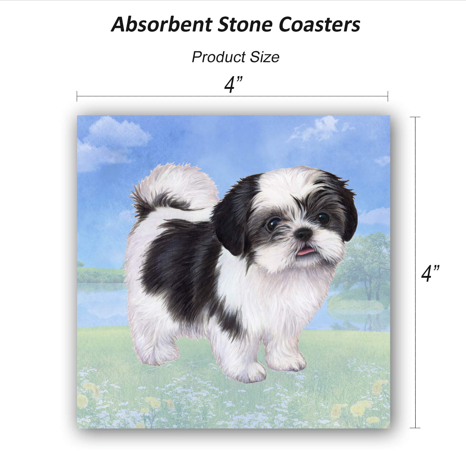 E&S Imports Ceramic Coaster - Shih Tzu B&W Puppy Cut (1)