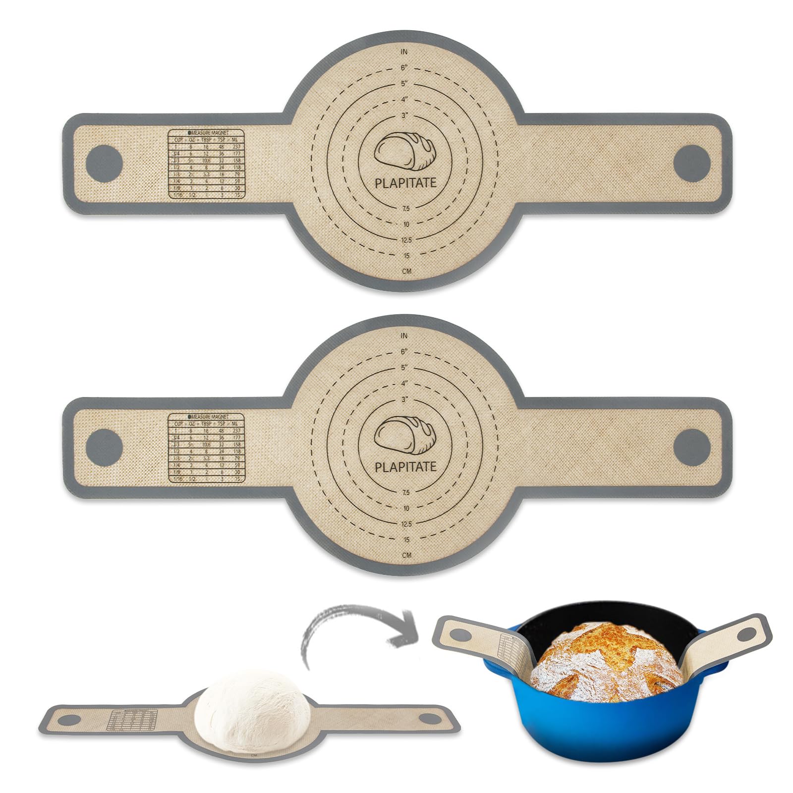 PLAPITATE Silicone Bread Sling for Dutch Oven Liners, Non Stick 2 PCS, Easy Clean Reusable Silicone Bread Baking Mat with Long H
