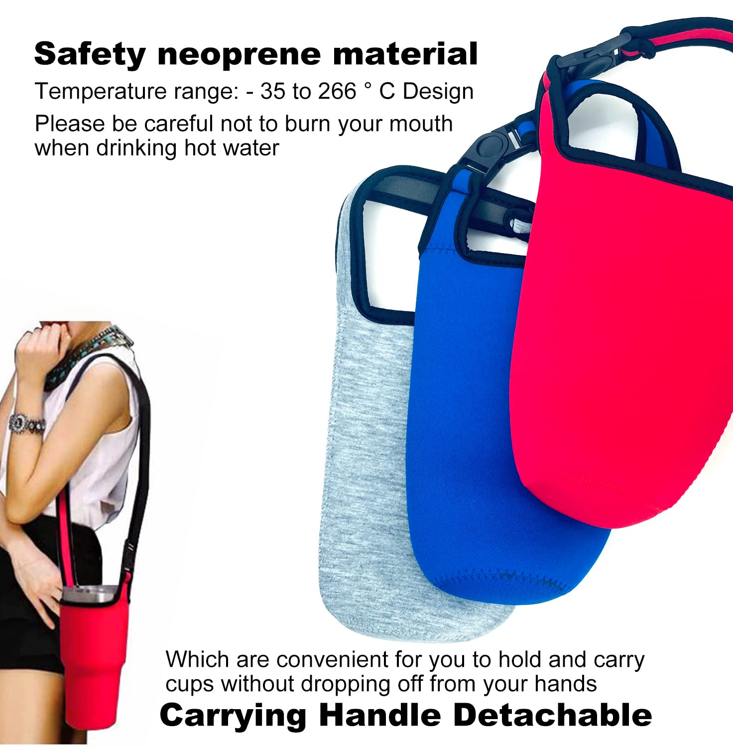 Aicmei 3 Pack 30Oz Cup Holder With Shoulder Strap, Neoprene Insulator Cup Sleeve, Reusable, Adjustable, Interchangeable Straps -