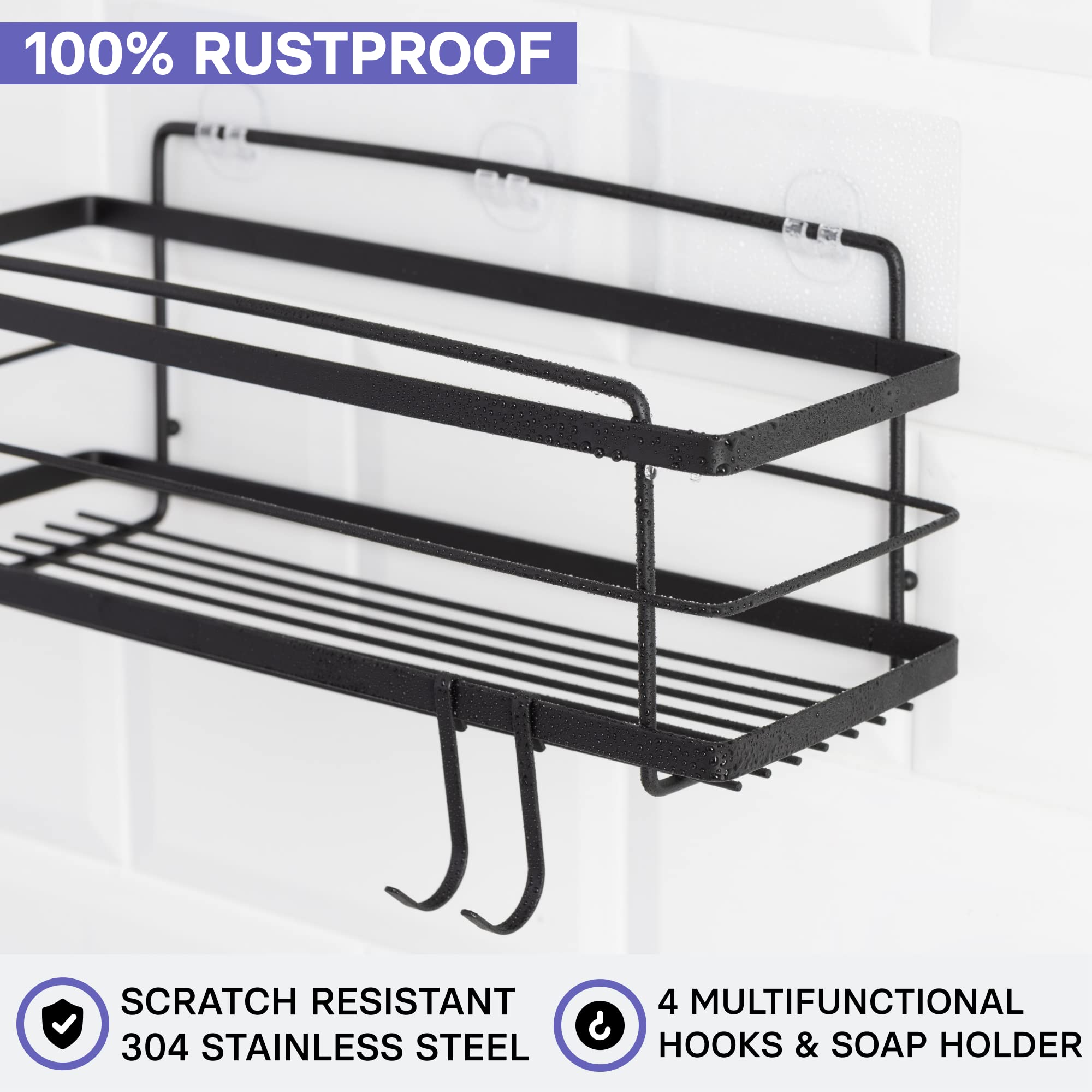 Kincmax Premium Shower Caddy With Soap Holder, 2-Pack Adhesive Shower Organizer, No Drill Bathroom Shelves, Rustproof Stainless