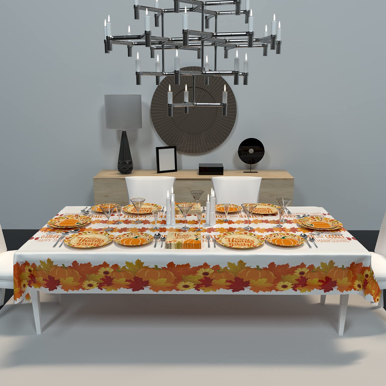 ATFUNSHOP Thanksgiving Tablecloth 5 Pack 54 X 108 Plastic Fall Table Cover Party Supplies Pumpkins Turkey Disposable Table Cloth