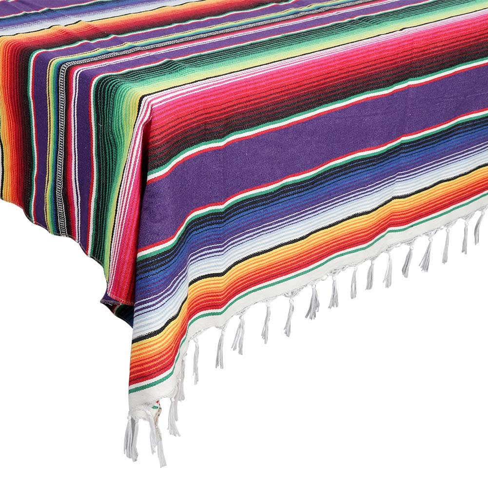 Ourwarm 59 X 84 Inch Mexican Serape Tablecloth Fringe Cotton Mexican Blanket, Handwoven Fiesta Tablecloth For Mexican Party Cinc