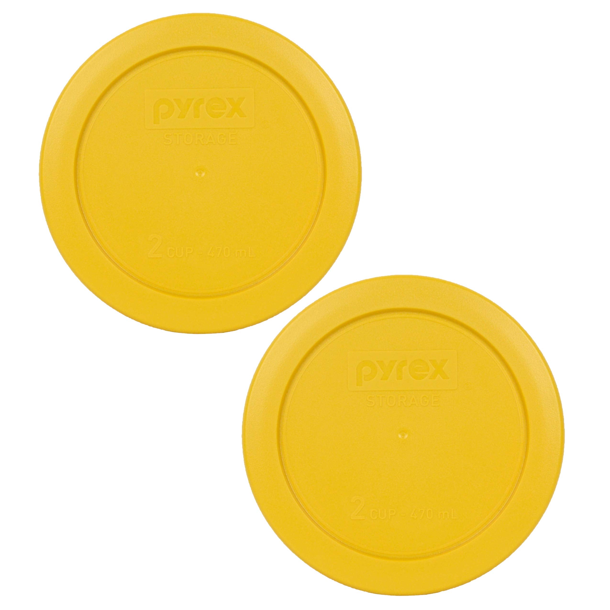 Pyrex 7200-Pc 2 Cup Butter Yellow Round Plastic Food Storage Lids - 2 Pack Made In The Usa