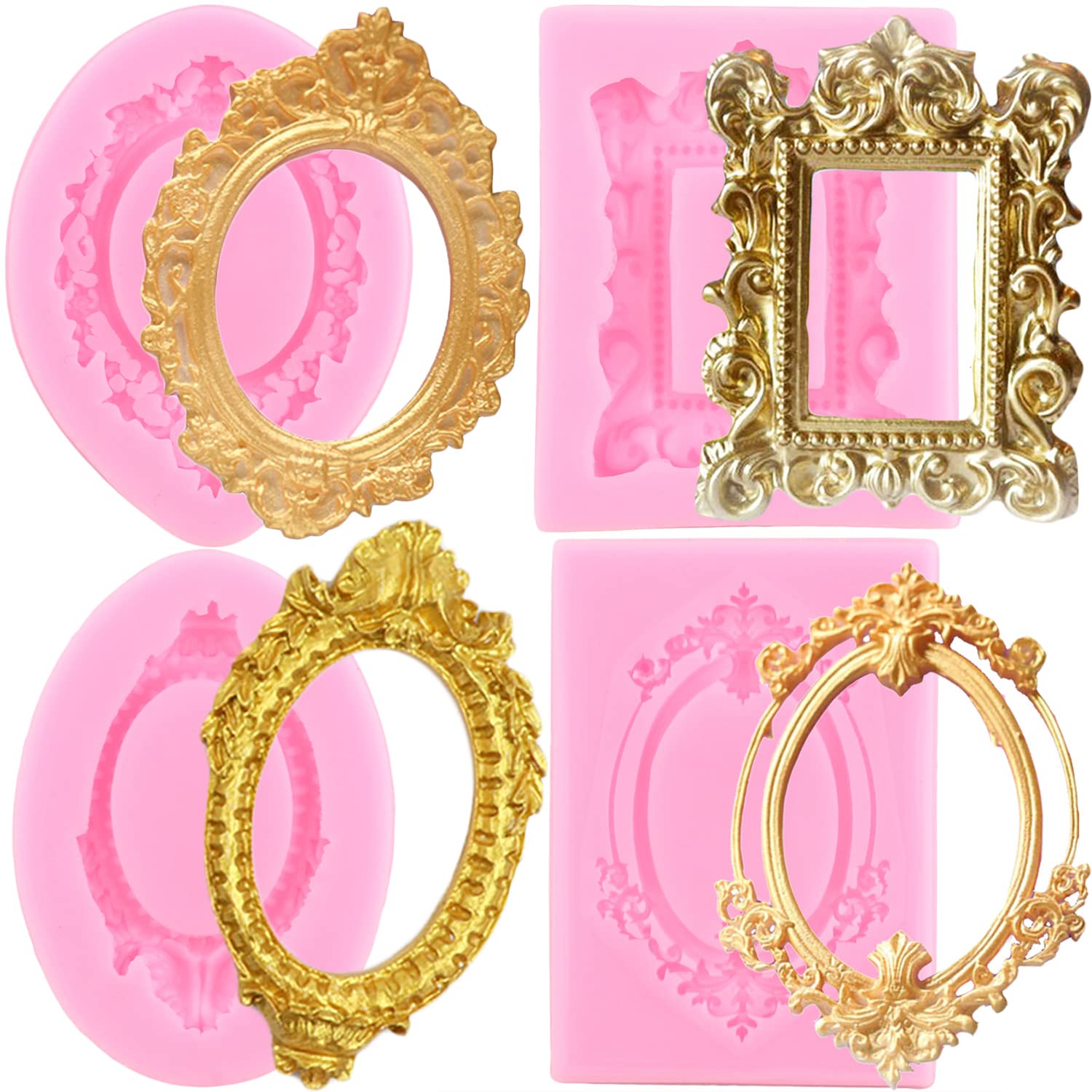 Zixiang Photo Frame Silicone Molds Baroque Style Picture Frames Fondant Mold For Cupcake Topper Cake Decoration Chocolate Candy