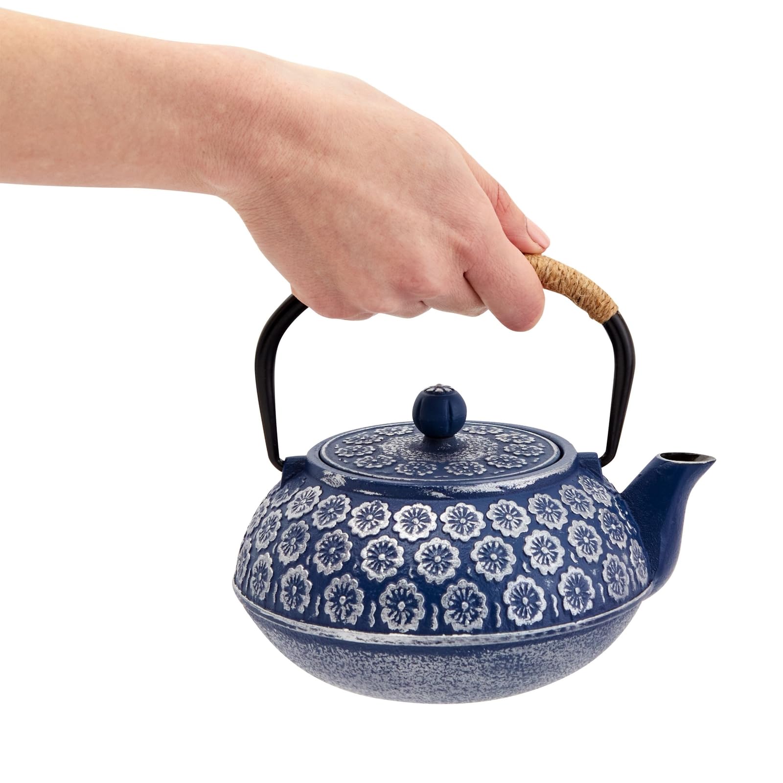 Juvale 6 Piece Set Japanese Cast Iron Teapot With Infuser, 4 Teacups And Trivet (32 Oz, Blue)