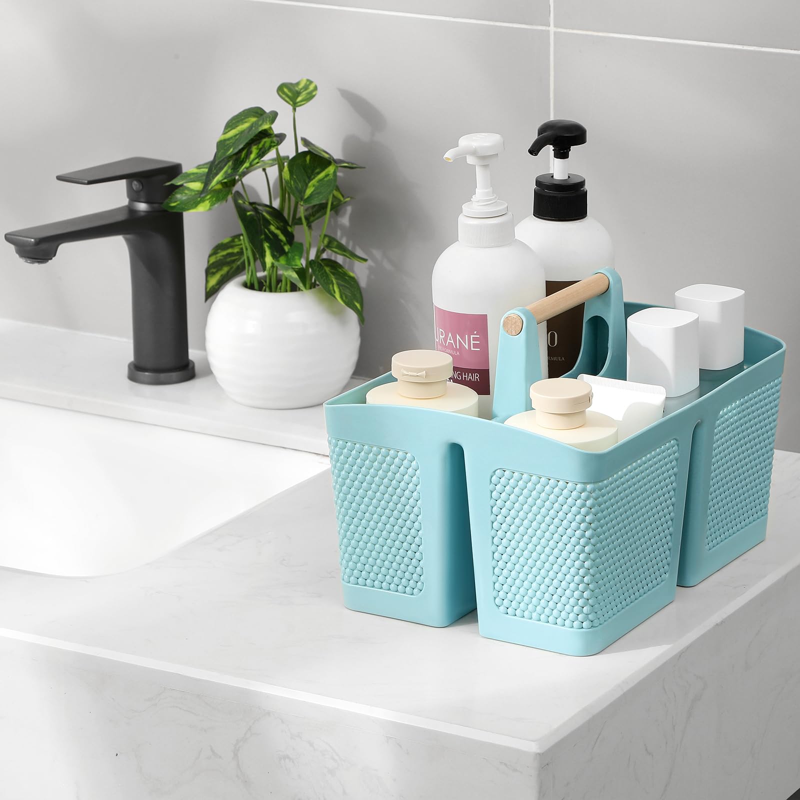 Rejomiik Portable Shower Caddy Basket Plastic Cleaning Caddy Organizer Storage Tote With Handle For Bathroom, College, Dorm Room