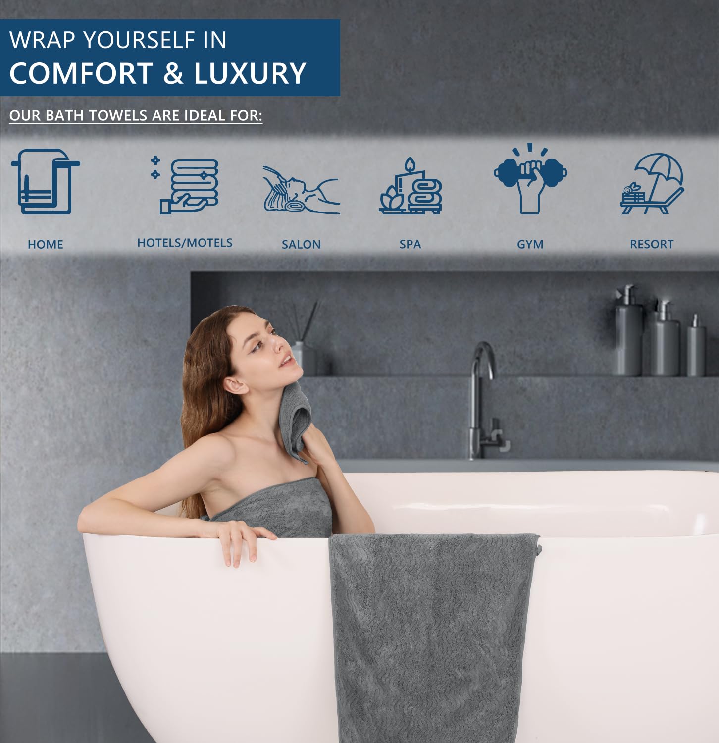 4 Piece Bath Towel Oversized Bath Sheet 35''x70'' Grey Bathroom Towel Extra Large Bath Towel Set Highly Absorbent Quick Dry Premium Towel for Bathroom Spa Gym Hotel 600GSM Shower Towel for Daily Use