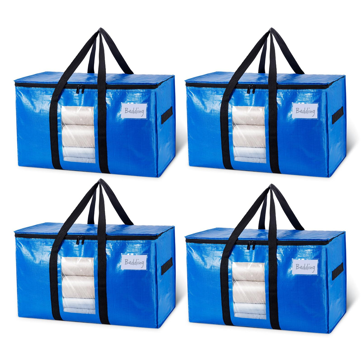 Taili Extra Large Moving Bags, 4 Pack Heavy Duty Totes For Storage With Visible Window, Wrap Around Handles, Storage Bags For Sp