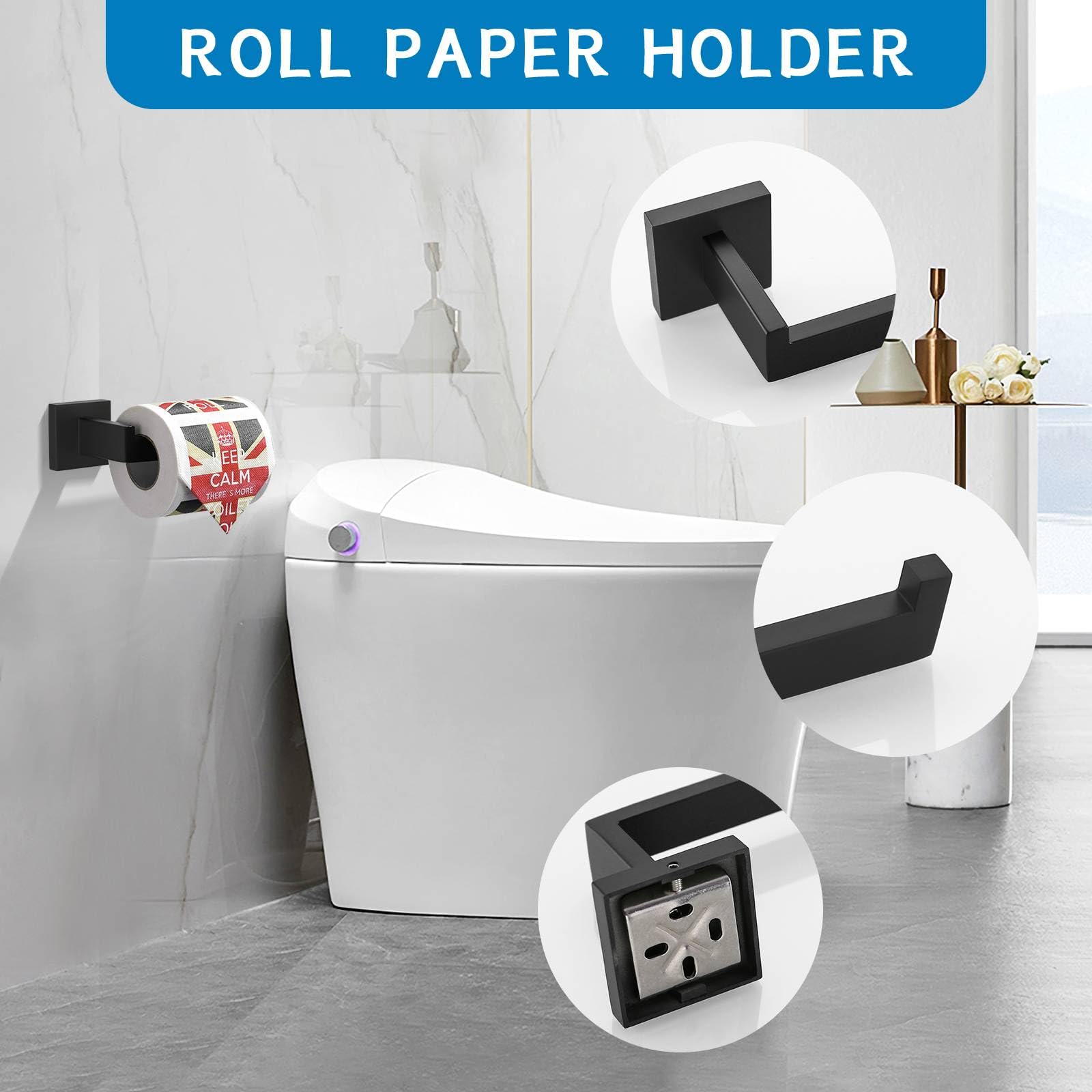 TNOMS 5 Pieces Bathroom Hardware Accessories Set Black Towel Bar Set Wall Mounted Stainless Steel 23.6-Inch.