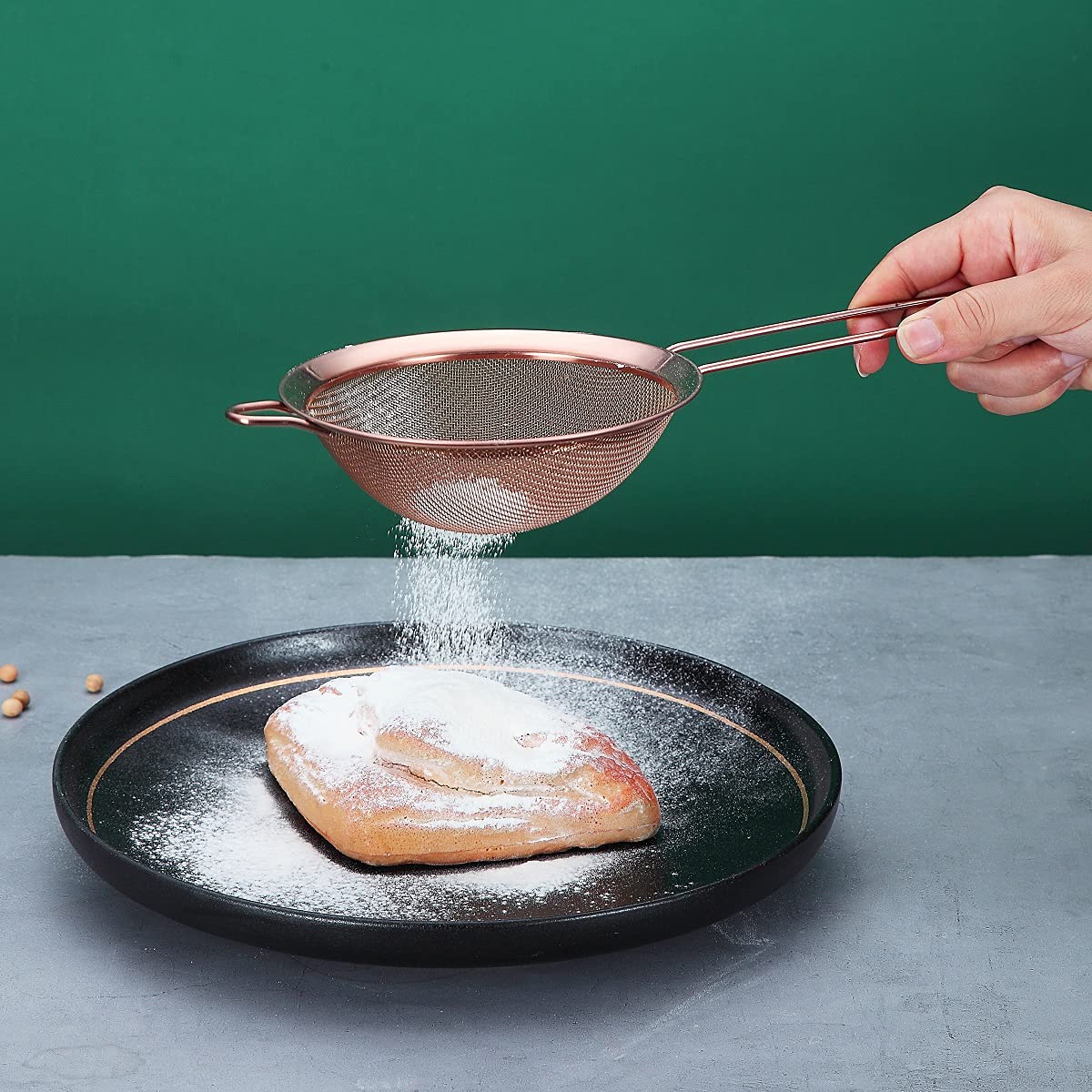 Copper Fine Mesh Strainer 3 Pieces Set, Rose Gold Flour Sifter For Baking, Stainless Steel Clander, Copper Matcha Tea Strainer,