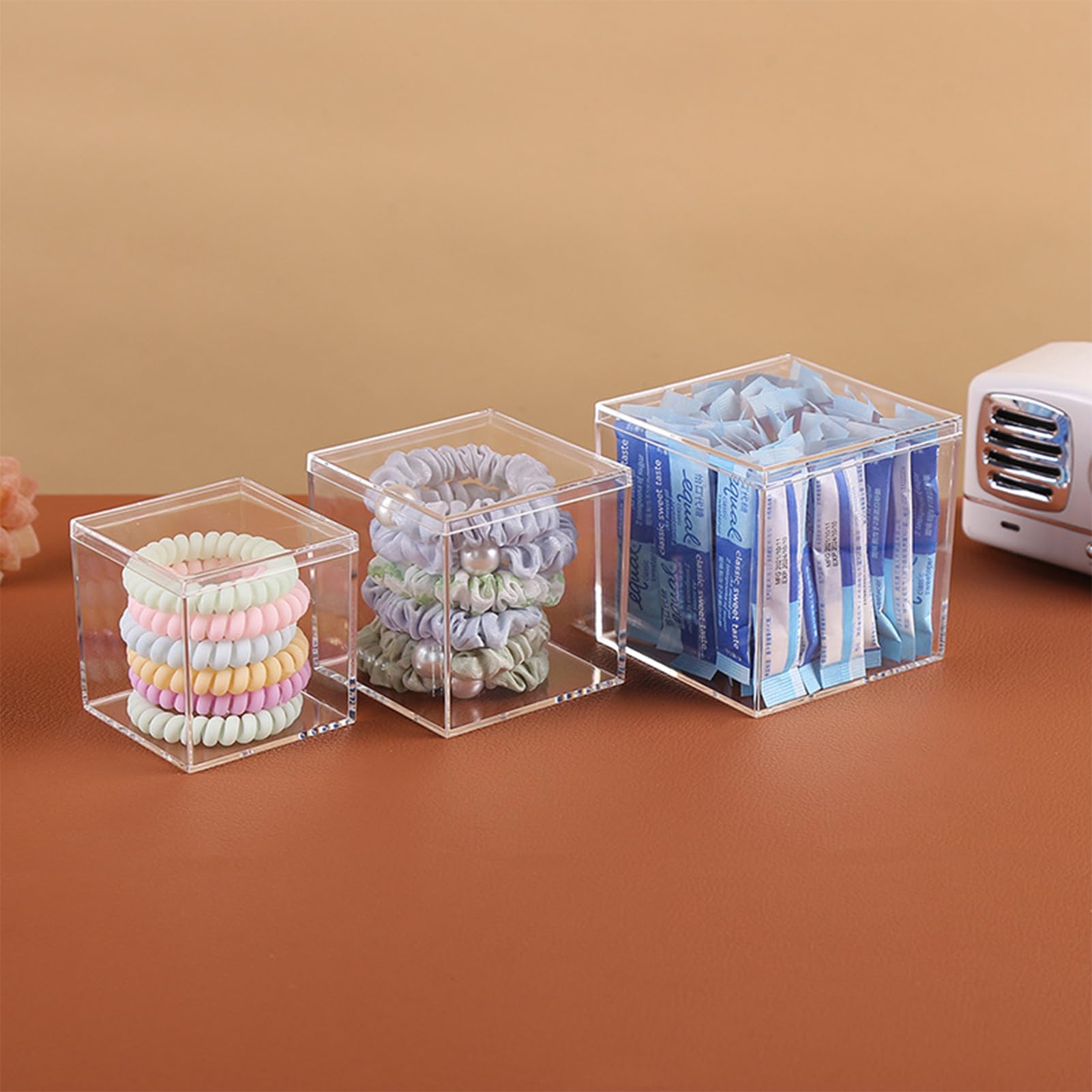Profikla 4.7/4/3.3/3/2.5 Inch Clear Acrylic Box With Lid, Jewelry Display Box, Plastic Square Cube Decorative Storage Boxes For