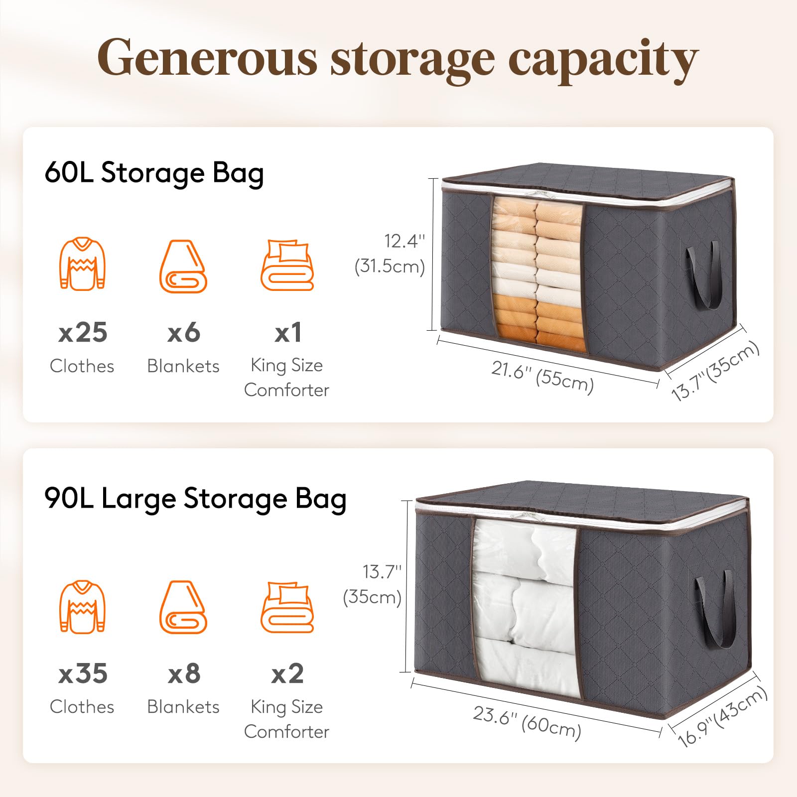 Lifewit 4 Packs clothes Storage Bag, Storage Bins for clothes, Blankets, comforters, Foldable clothing Storage with Reinforced H