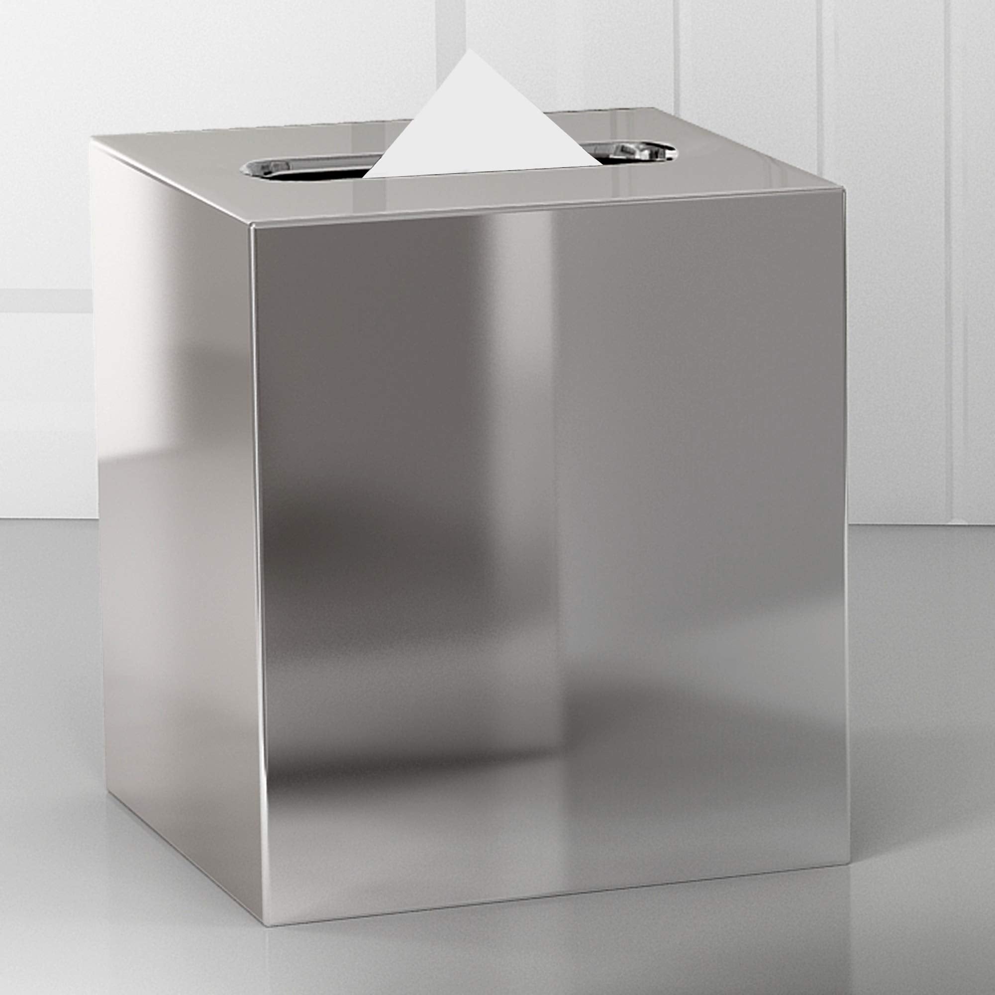 Nu Steel Gloss Square Polished Stainless Steel Luxury Tissue Box Holder