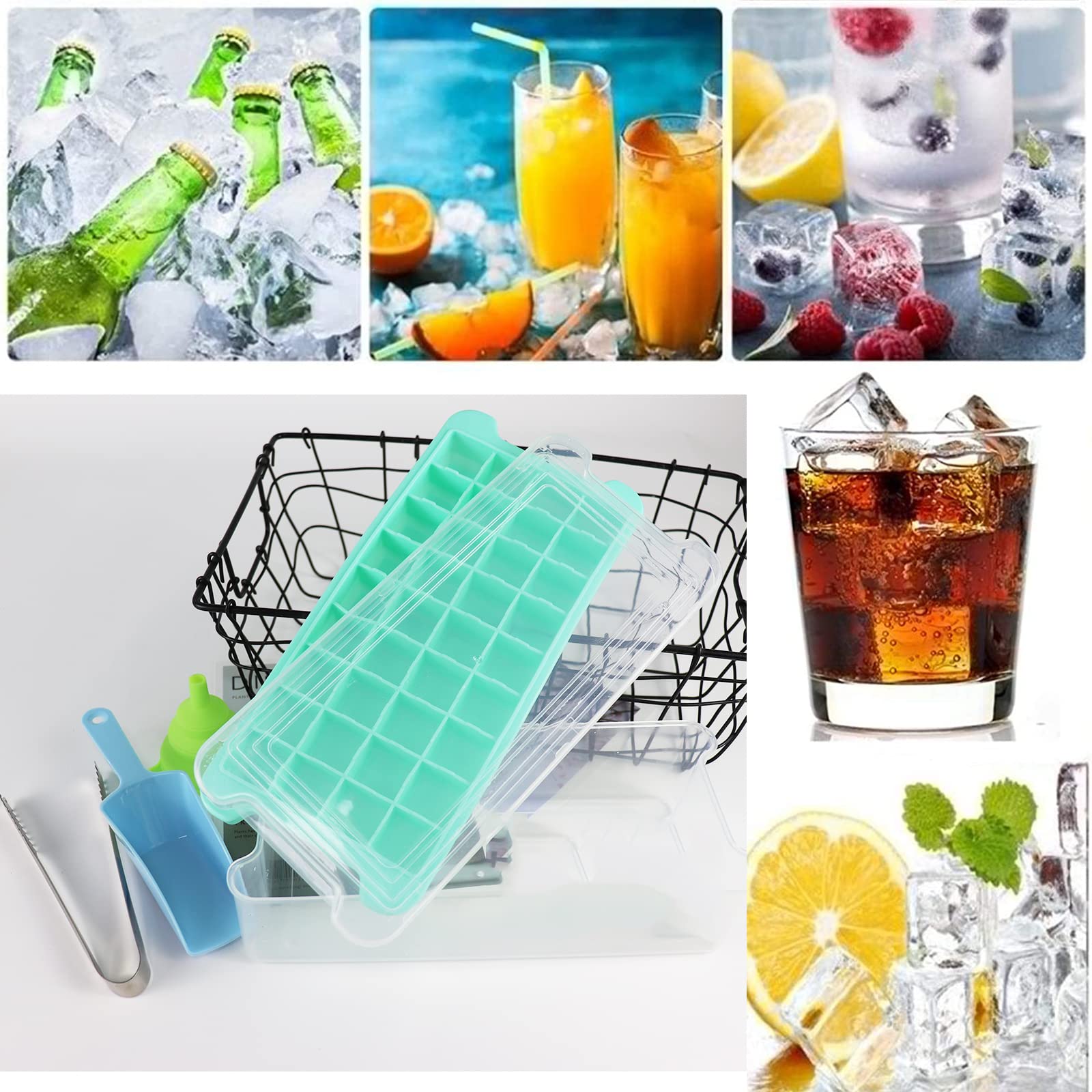 Fadikx Ice Cube Tray With Lid And Bin,36 Nugget Food-Grade Silicone Ice Tray,Flexible Ice Cube Molds Comes With Ice Container, S