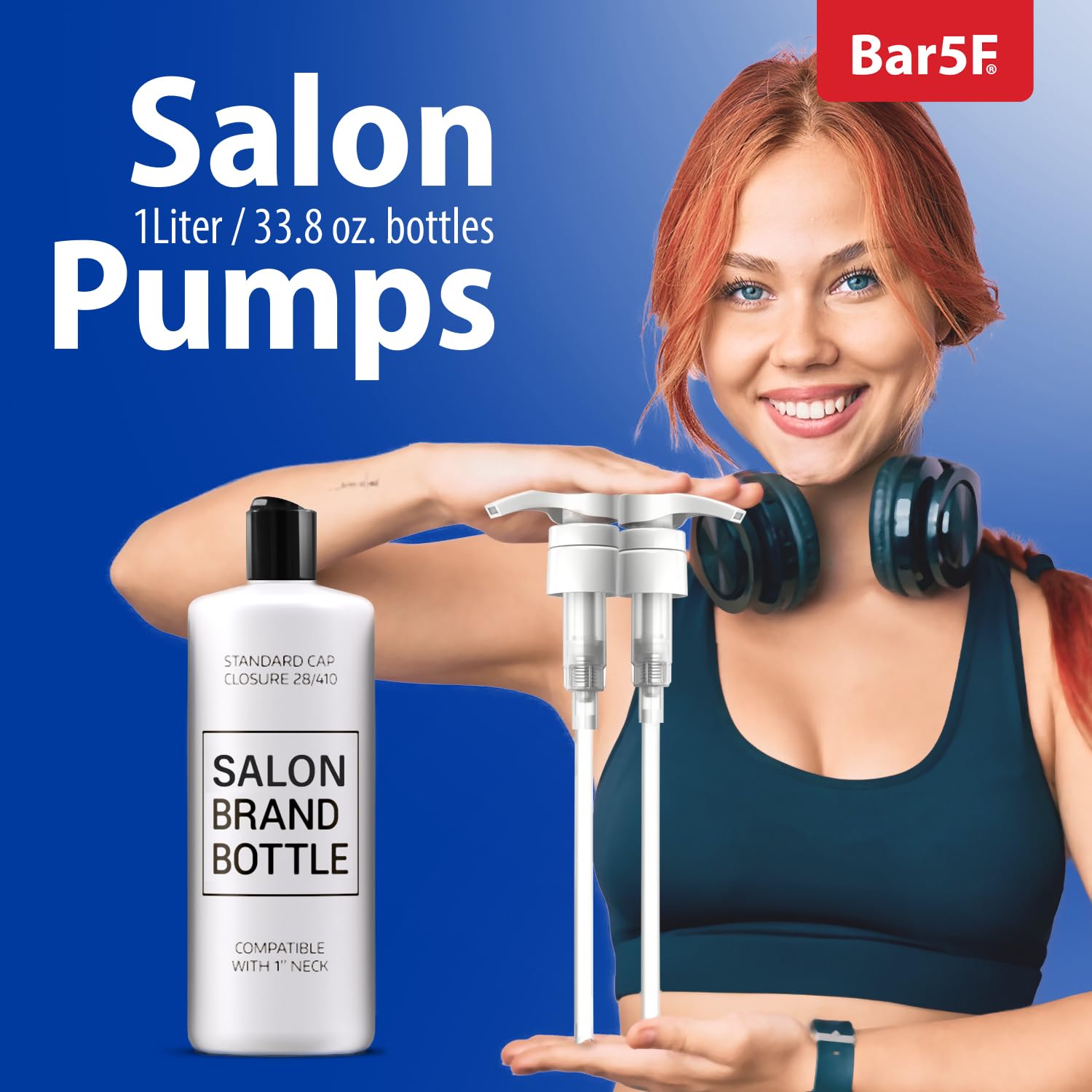 Bar5F Universal Pumps For Shampoo, Conditioner, Lotion, Body Wash, Fits 1'' Inch Bottle Necks, 1 Liter 33.8-Ounce Bottles (White