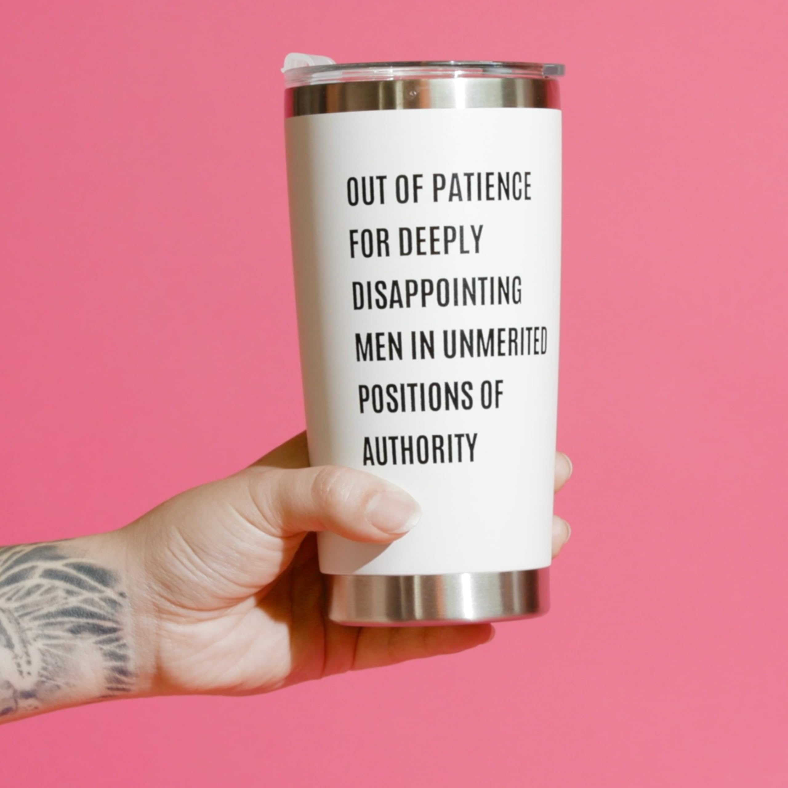 Getbullish Out Of Patience For Deeply Disappointing Men In Unmerited Positions Of Authority Feminist Travel Mug In White
