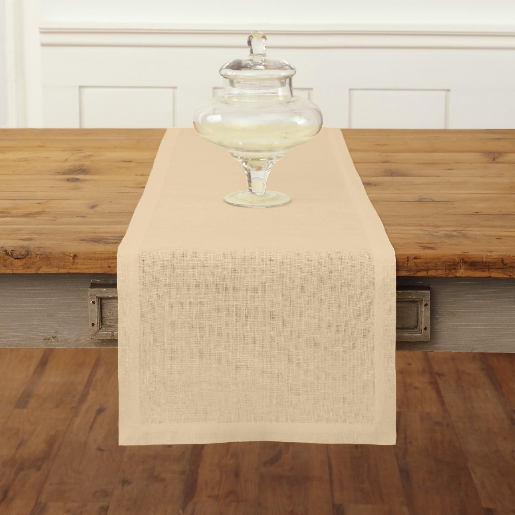 Solino Home Linen Table Runner 60 Inches Long - 100% Pure Linen Beige Table Runner 14 X 60 Inch - Machine Washable Dining Fall,