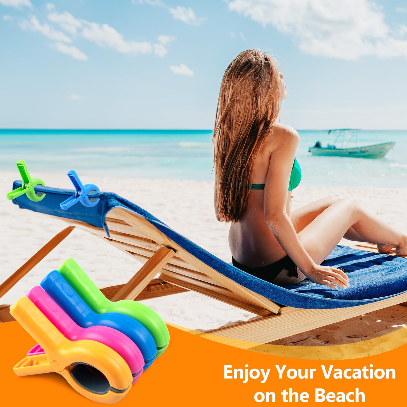 8 Pcs Beach Towel Clips For Beach Chairs, Towel Holder For Beach Chair Pool Chair On Cruise, Jumbo Size Heavy Duty Clothes Pins,