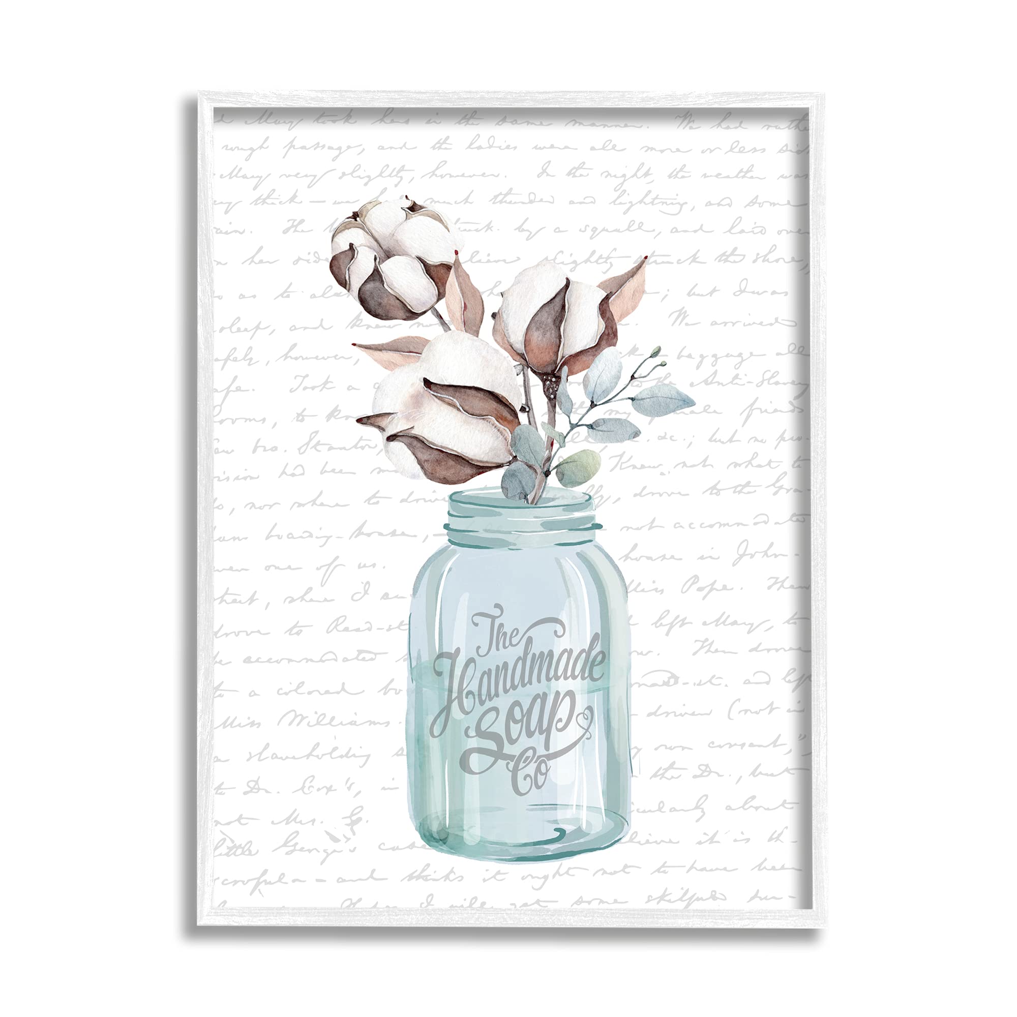 Stupell Industries Handmade Soap Jar Cotton Flower Bathroom Word, Design By Lettered And Lined White Framed Wall Art, 11 X 14, G
