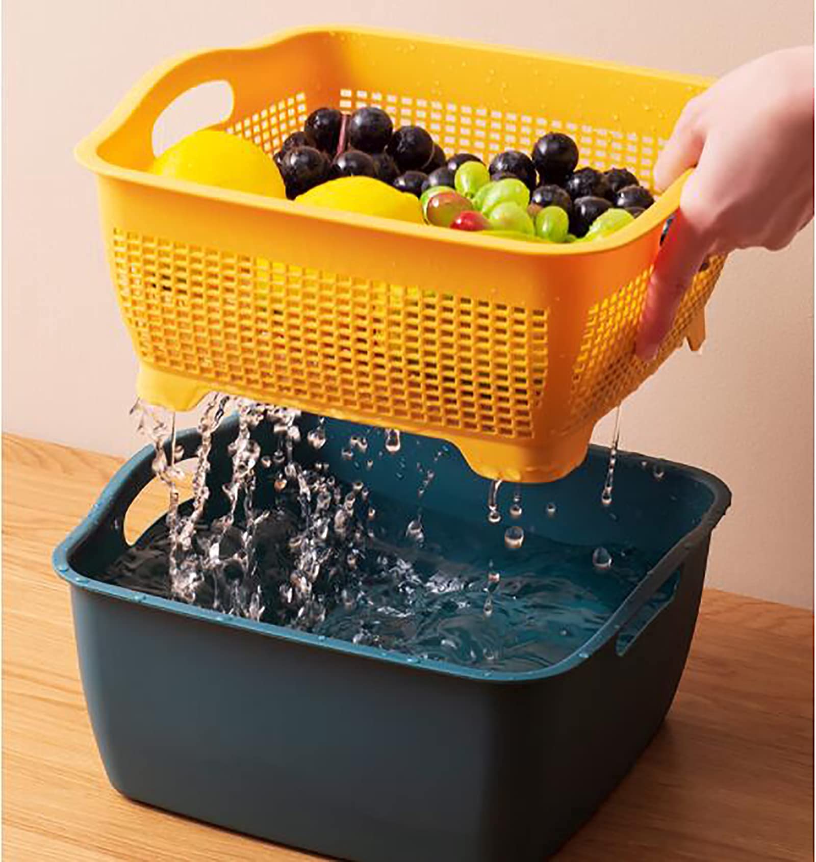Jucoan 2 Pack 9 & 8 Quart Large Kitchen Strainer Colander Bowl Set, Double-Layer Plastic Fruits Vegetable Washing Basket, Drain