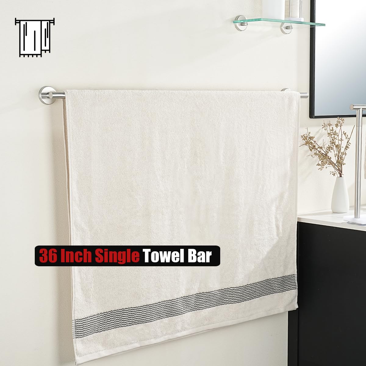 JQK Bath Towel Bar  36 Inch 304 Stainless Steel Thicken 1mm Single Towel Rack for Bathroom  Towel Holder (Brushed Finished) Wall Mount  39 in Total Length  TB110L36-BN