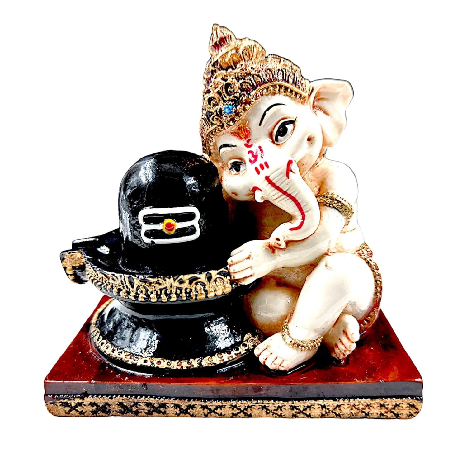 Ani Divine Ganesh Ji Ki Murti With Shivling Pooja Pose || Cute Shivling Ganesha Idol Showpiece For Home Decor, Gift, Office, Car