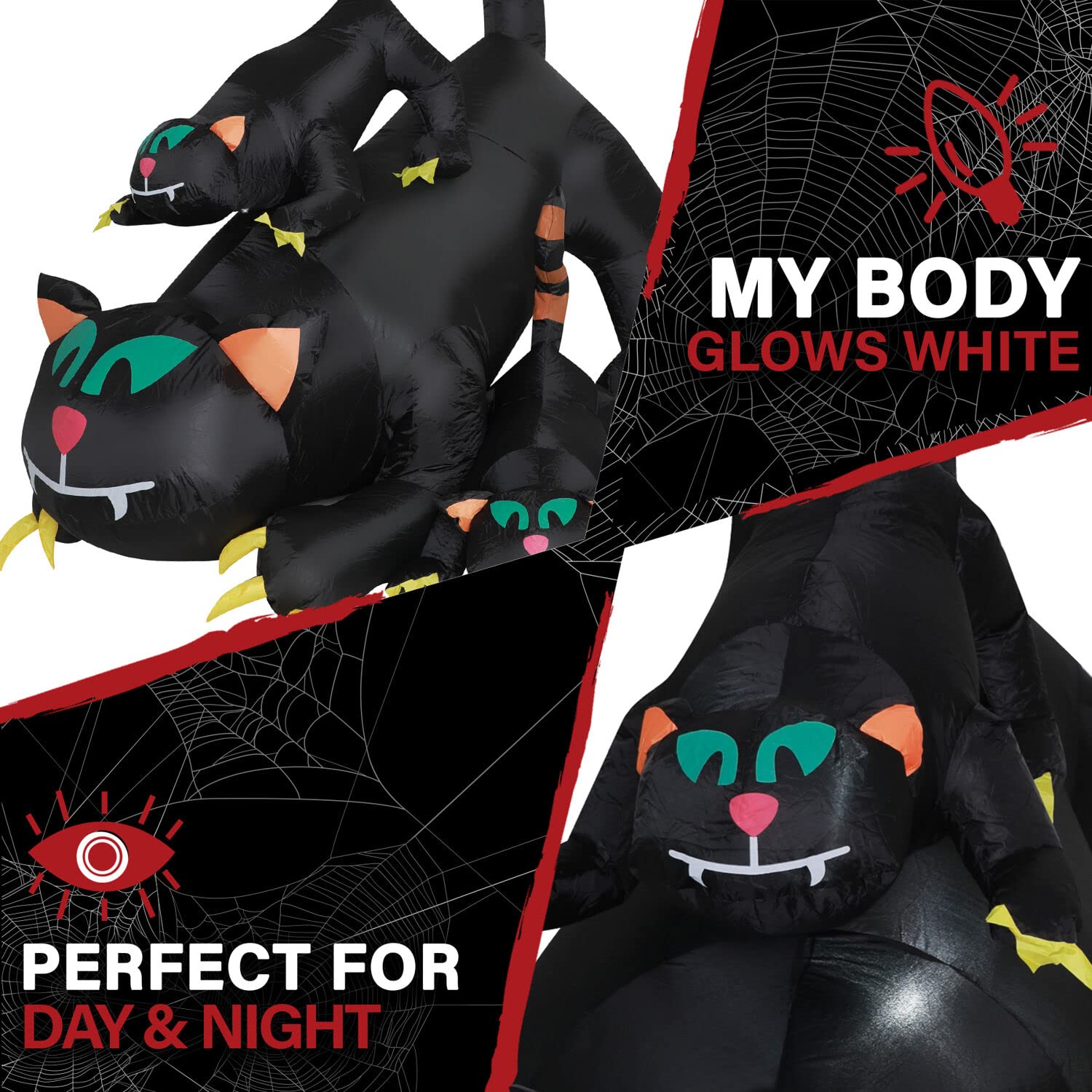 Haunted Hill Farm 5-ft. Black Cat Trio Blow Up with Lights, Outdoor Halloween Inflatable Decoration for Lawn and Yard, Giant Spo