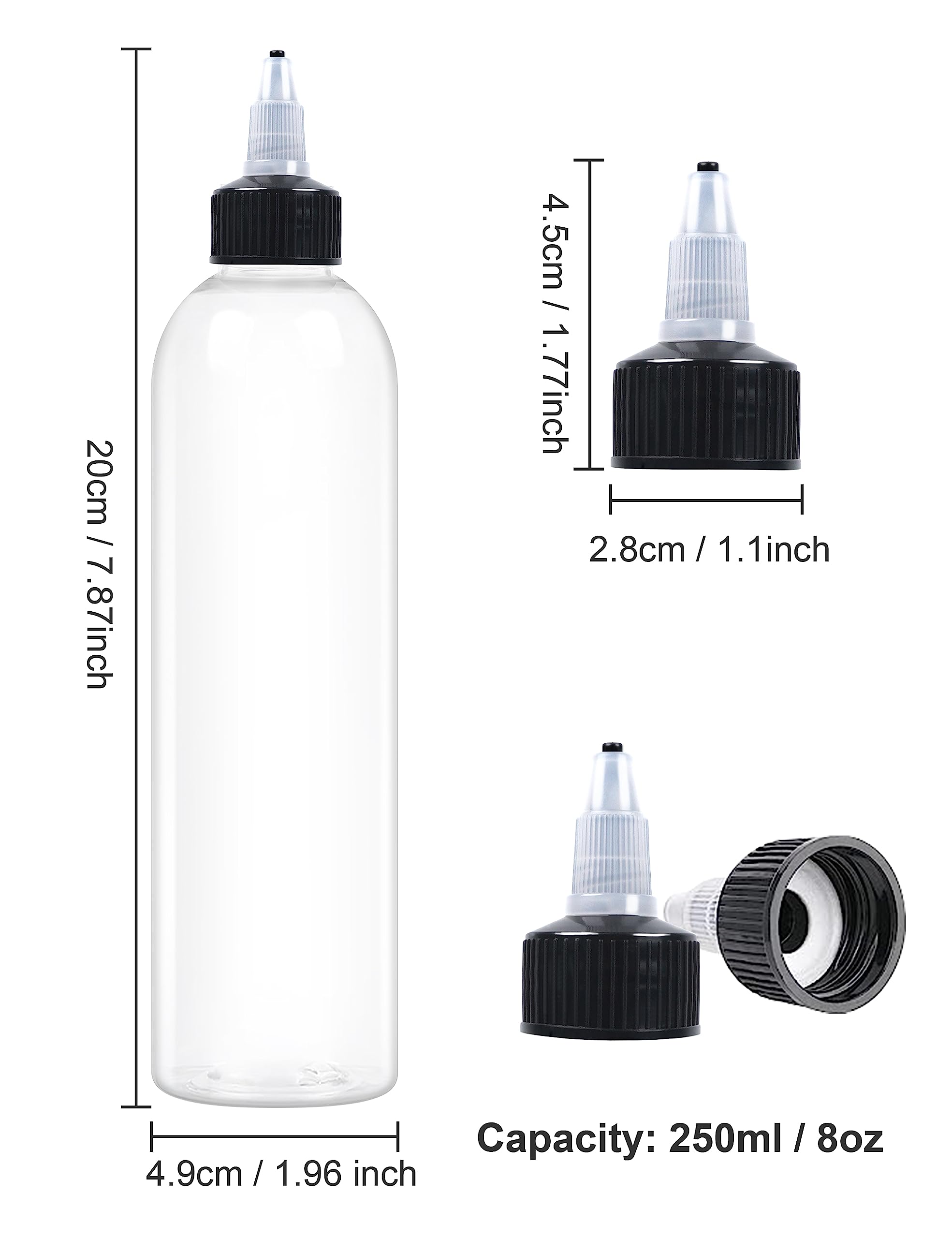 Eosau 6 Pcs 8Oz Plastic Squeeze Bottles With Twist Top Cap, 250Ml Clear Dispensing Bottles, Empty Squirt Bottle For Liquids, Sau