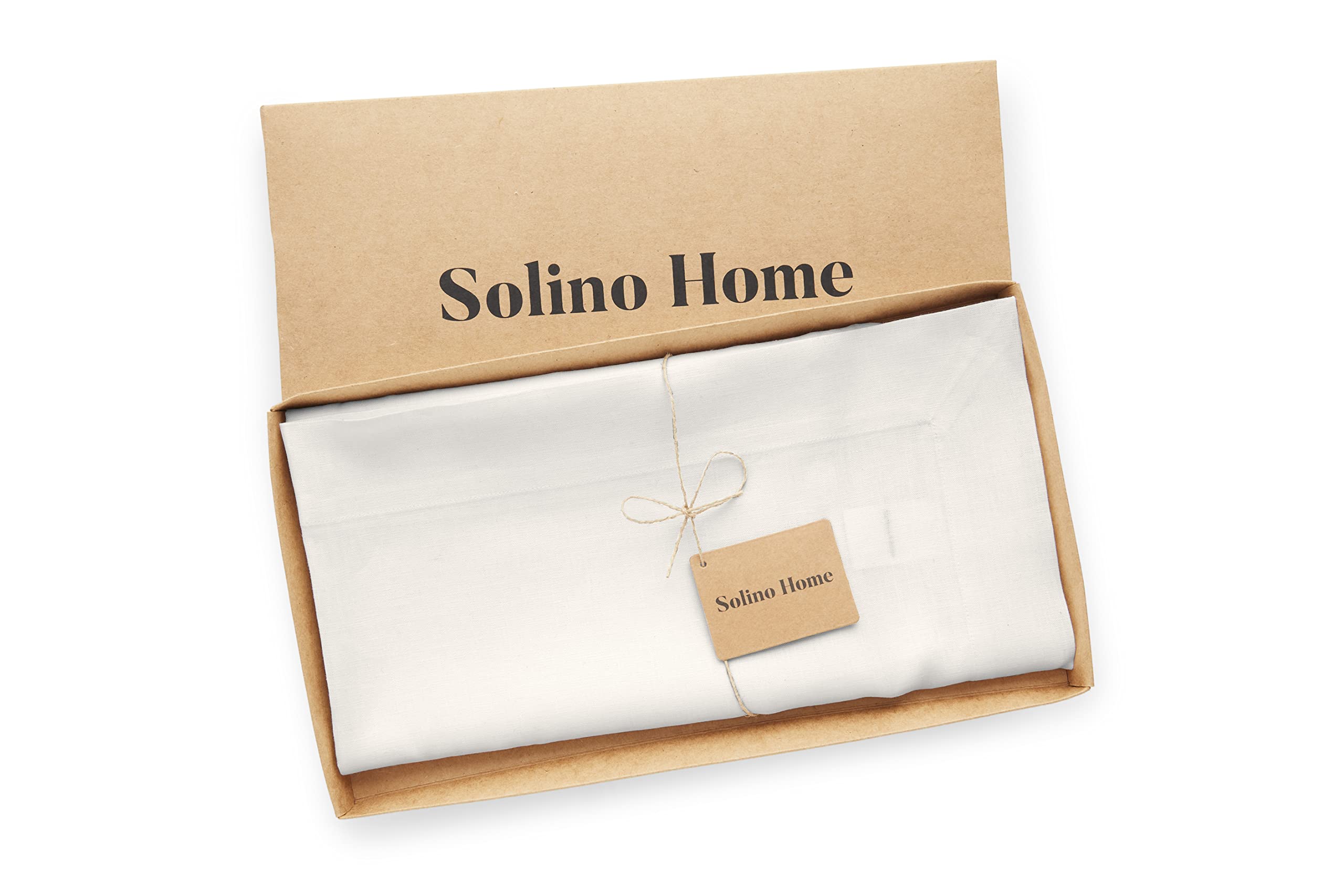 Solino Home Linen Tablecloth - 100% Pure Linen Valentines Day White Tablecloth 52 X 52 Inch - Machine Washable Square Table Thro