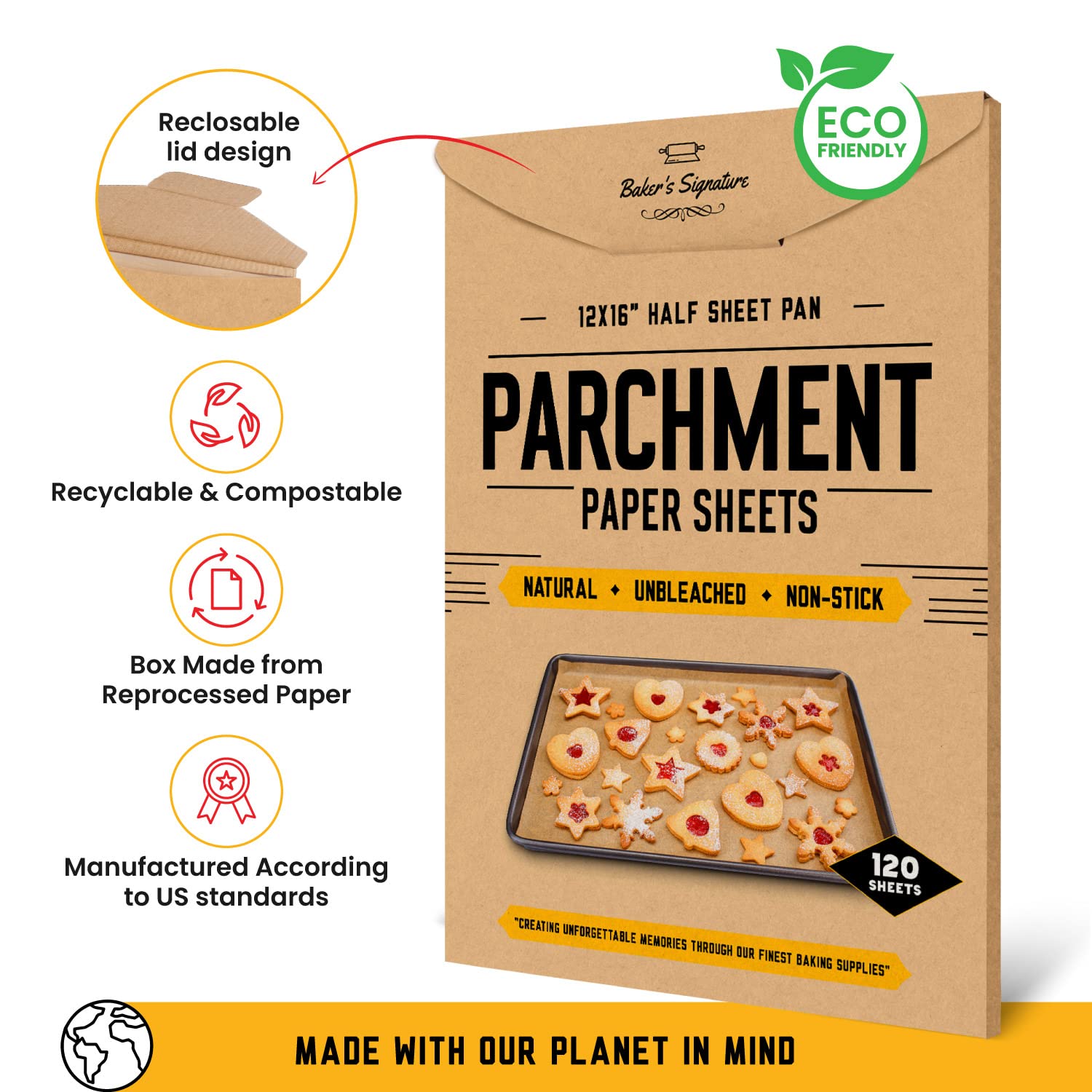 Parchment Paper Baking Sheets, 12X16 In 120 Pcs By Baker'S Signature | Precut Non-Stick & Unbleached - Will Not Curl Or Burn, No