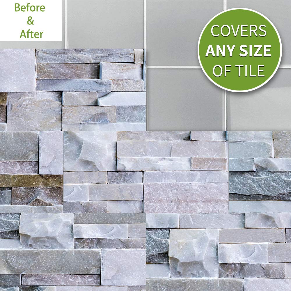 Stone Effect Tile Transfer Sticker, Peel & Stick Self-Adhesive Wall Splashback Sticker, Tile Decals For Kitchen Bathroom Decor (