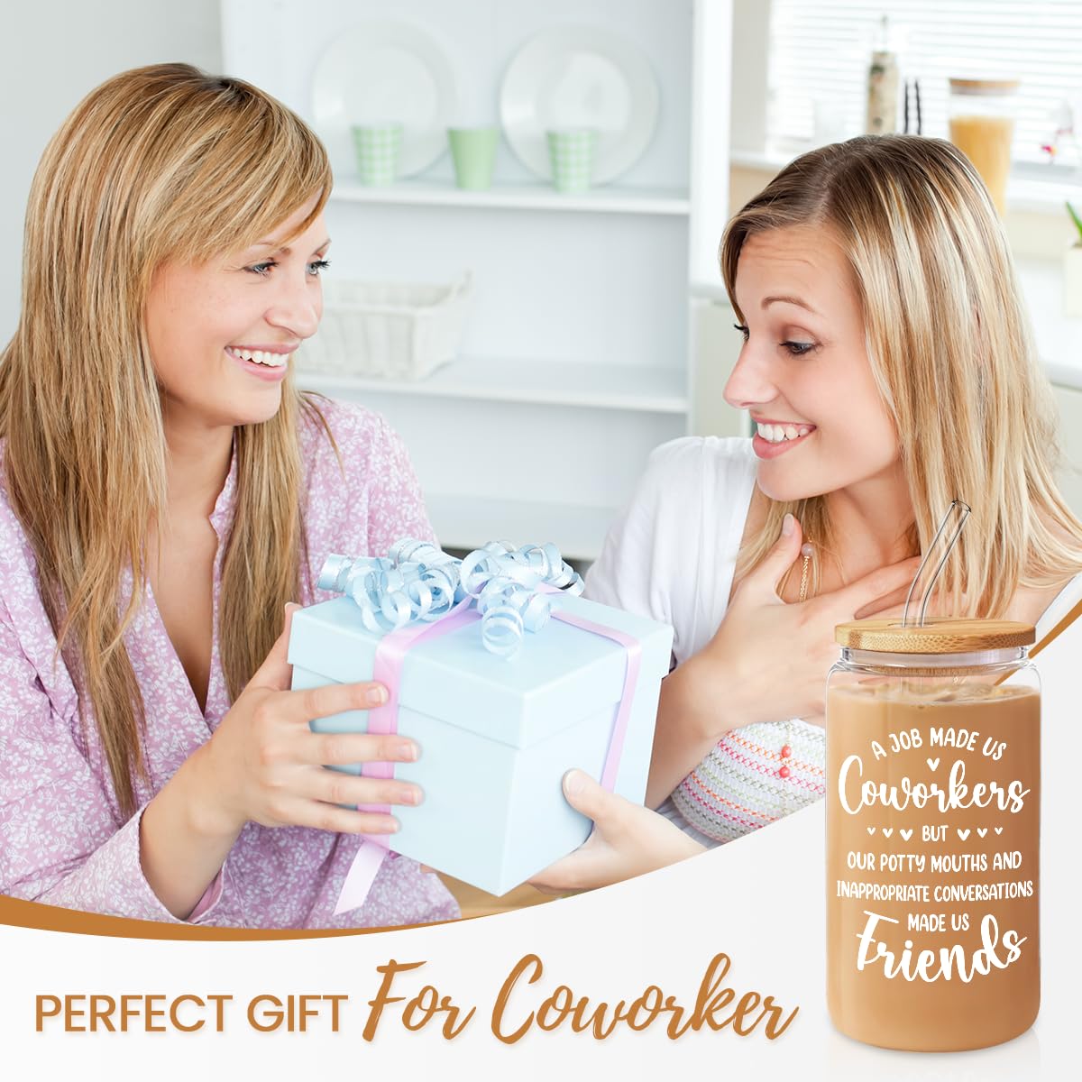 Sandjest Coworker Gifts For Women - Coworker 16Oz Can Glass Coffee Cup - Funny Work Bestie Gifts For Women - Farewell Gifts Goin