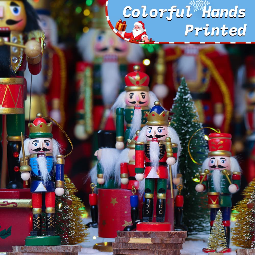 Jolik 6 PCS Christmas Nutcracker Ornament Set Wooden Nutcracker Ornaments Decoration for Xmas Tree, Table Decor(5.3, Set of 6p