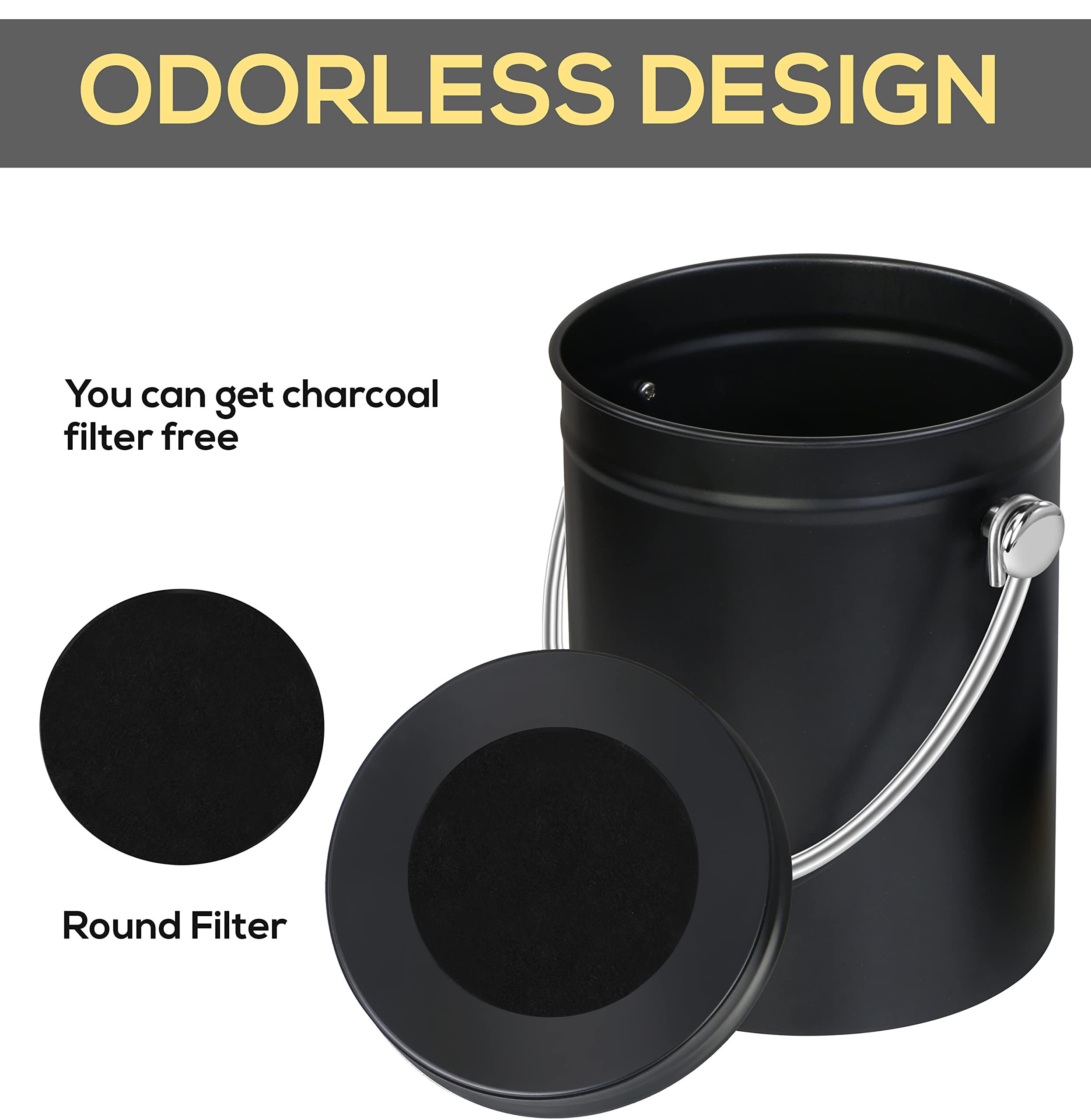 Utopia Kitchen Compost Bin For Kitchen Countertop - 1.3 Gallon Compost Bucket For Kitchen With Lid - Includes 1 Spare Charcoal F