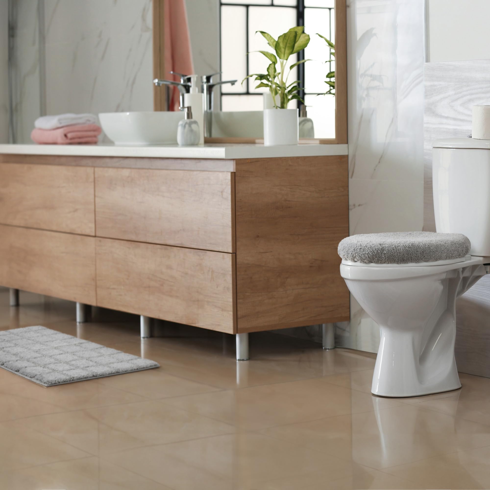 Town & Country Everyday Ultra Plush Solid Tufted Toilet Lid Cover, 18.5   X19.6, Grey