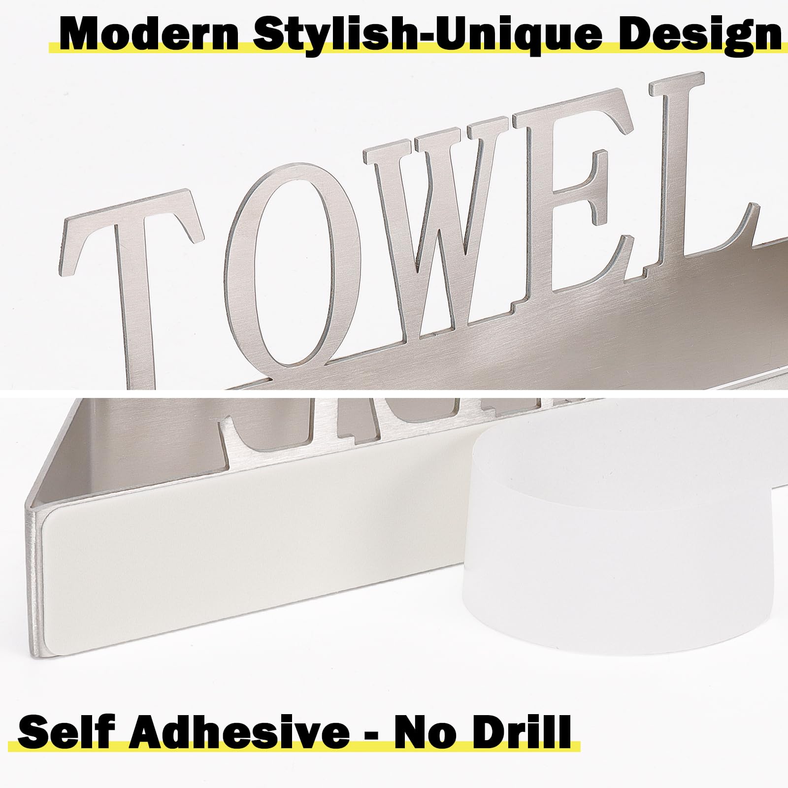 Winmien Stainless Steel Hand Towel Holder/Bar, Classic Self Adhesive Towel Rack, Modern Stylish Design For Bathroom/Kitchen, No
