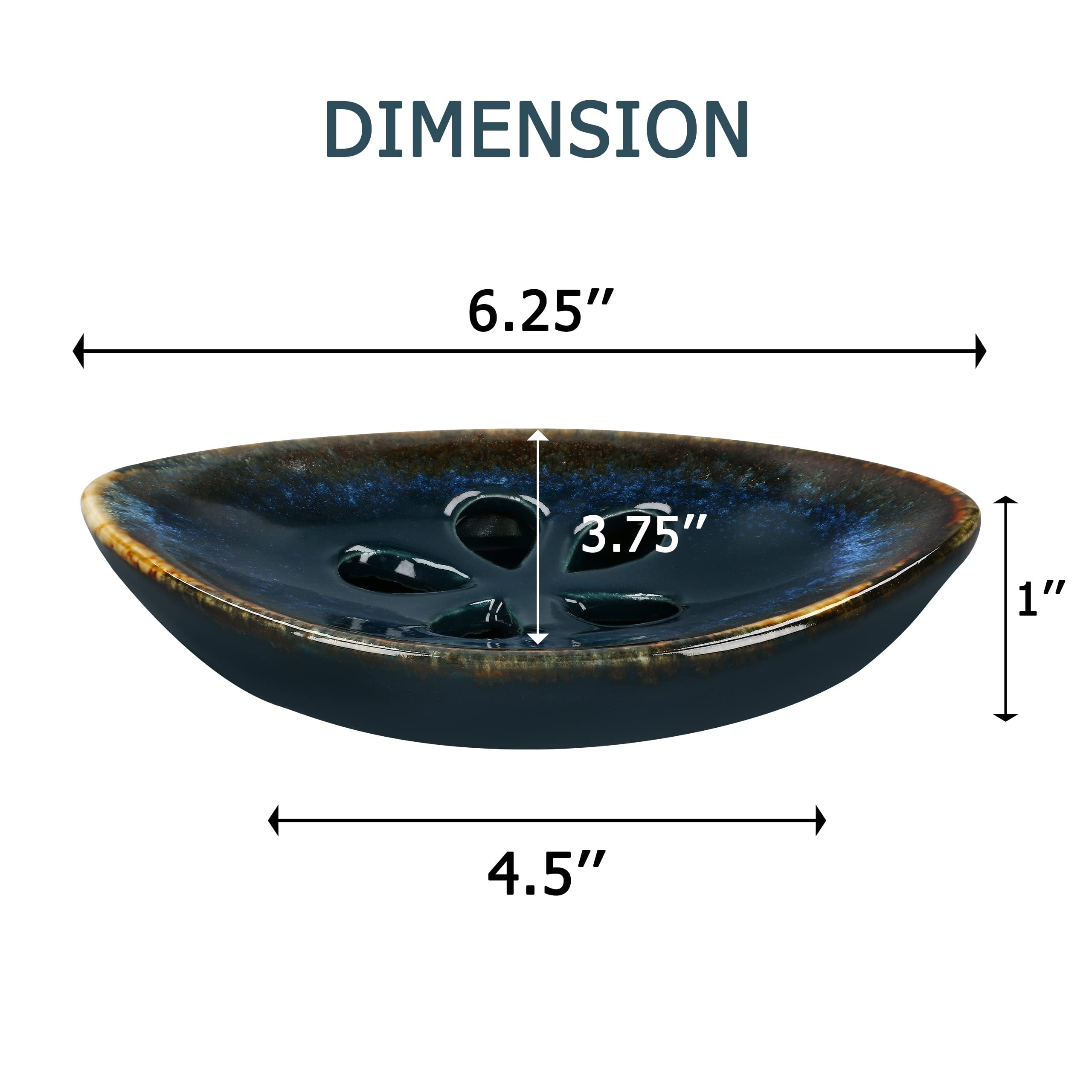 Lungmongkol Shop Ceramic Soap Dish With Self Draining Tray For Bar Soap, Bathroom, Kitchen (Green No.5)