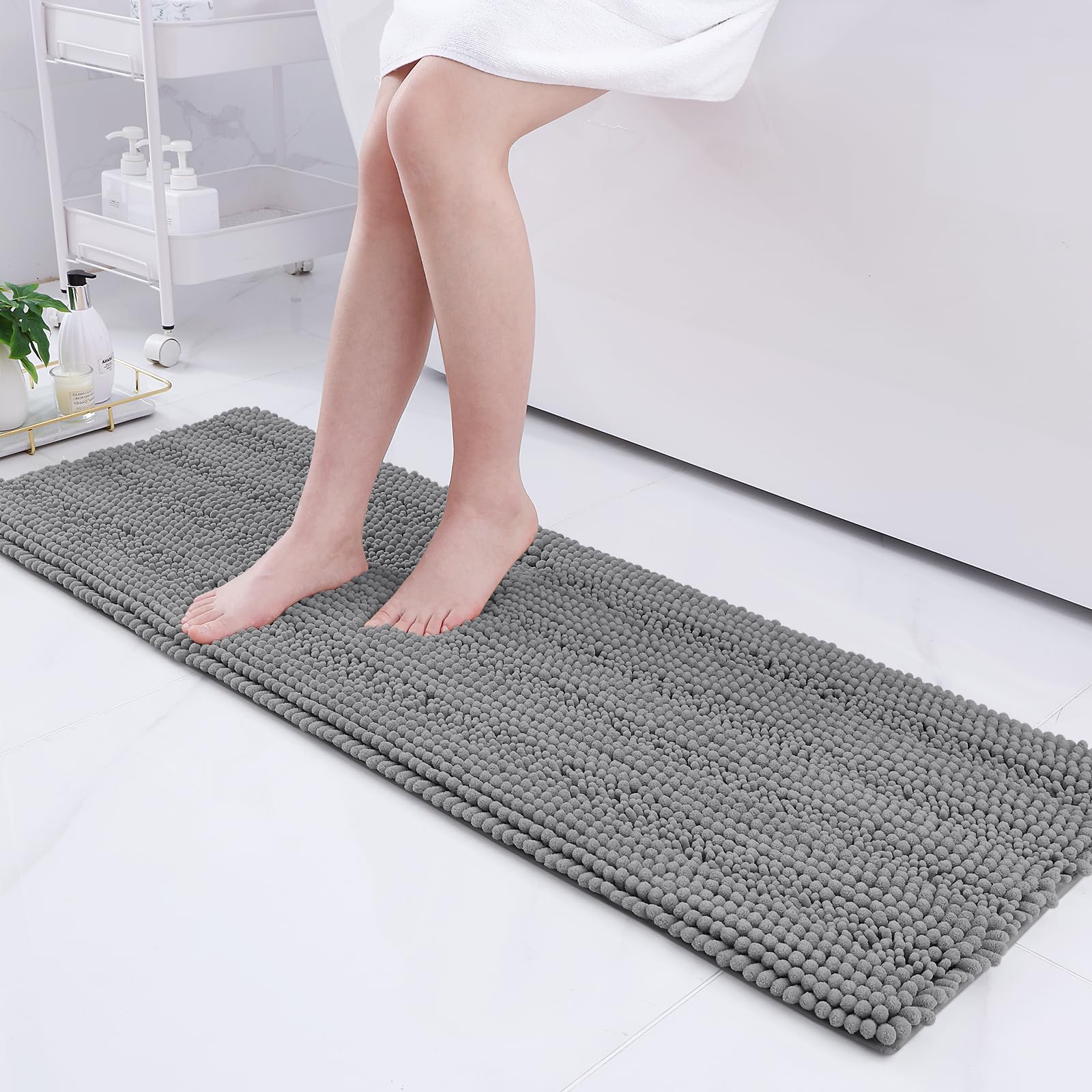 Grandaily Striped Bathroom Rug Mat, Extra Thick And Absorbent Bath Rugs, Non-Slip Soft Plush Shaggy Bath Carpet, Machine Wash Dr