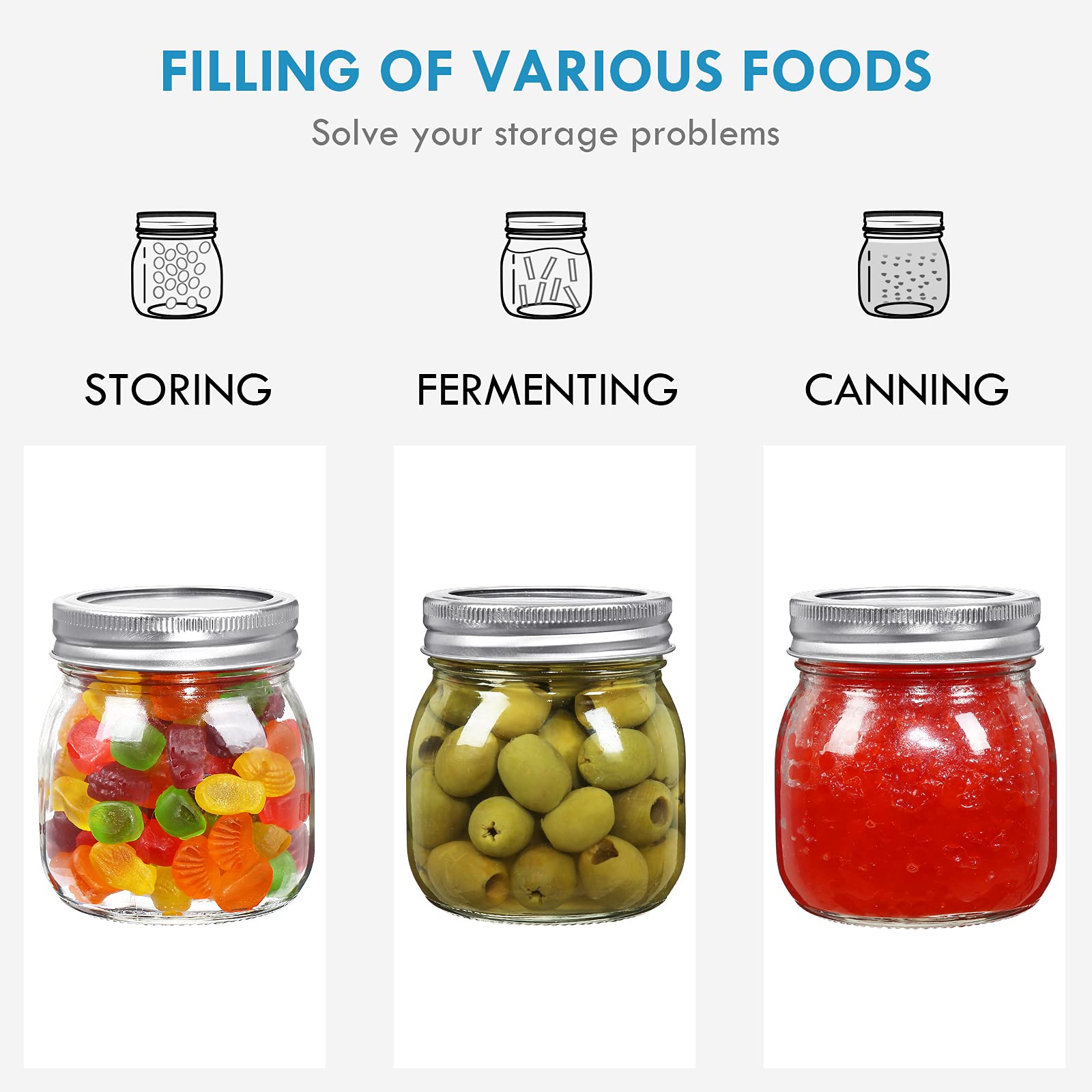 Yeboda 9 Pack Wide Mouth Mason Jars 10 Oz Glass Canning Jars With Airtight Lids And Bands For Preserving, Jam, Honey, Jelly, Wed