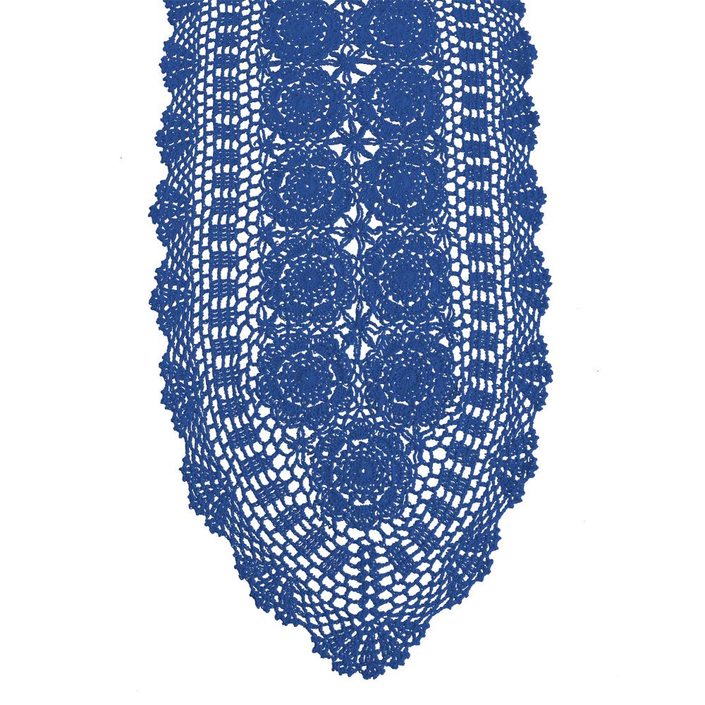 Kepswet Cotton Handmade Crochet Lace Oval Table Runner Dresser Console Coffee Table Tv Stand Decor Blue 14X36 Inch