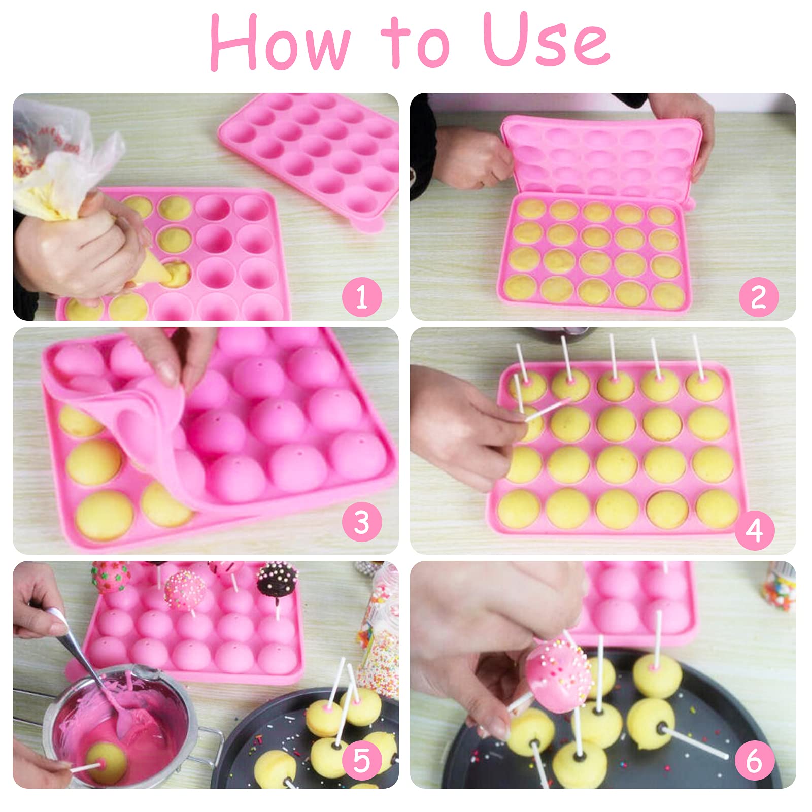 Ocmoiy Cake Pop Mold Set Of 262 - Including 20 Cavities Silicone Cake Pop Molds, Cake Pop Sticks, Cake Pop Wrappers, Sliver Twis