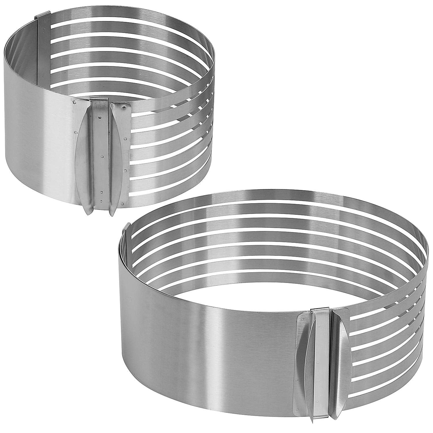 Keileoho Layer Cake Slicer Set, 2 Pcs Stainless Steel Adjustable 7 Layered Bread Cutter Ring With Respective Diameter Of 6-8 Inc