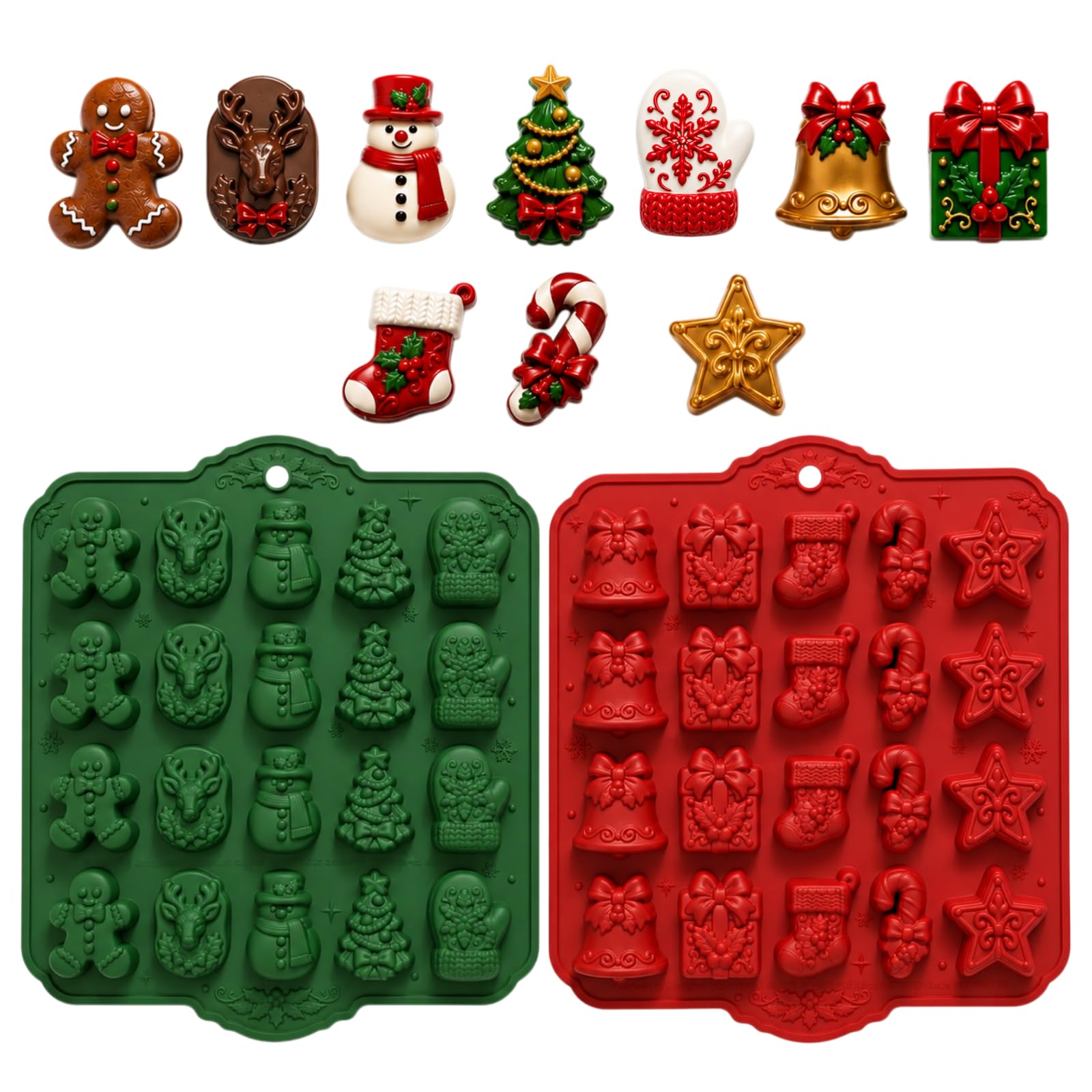 Christmas Silicone Molds, 2 PCS 3D Gingerbread Man Mold, Xmas Decor NonStick Chocolate Deep Molds for Candy, Resin, Baking, Soa